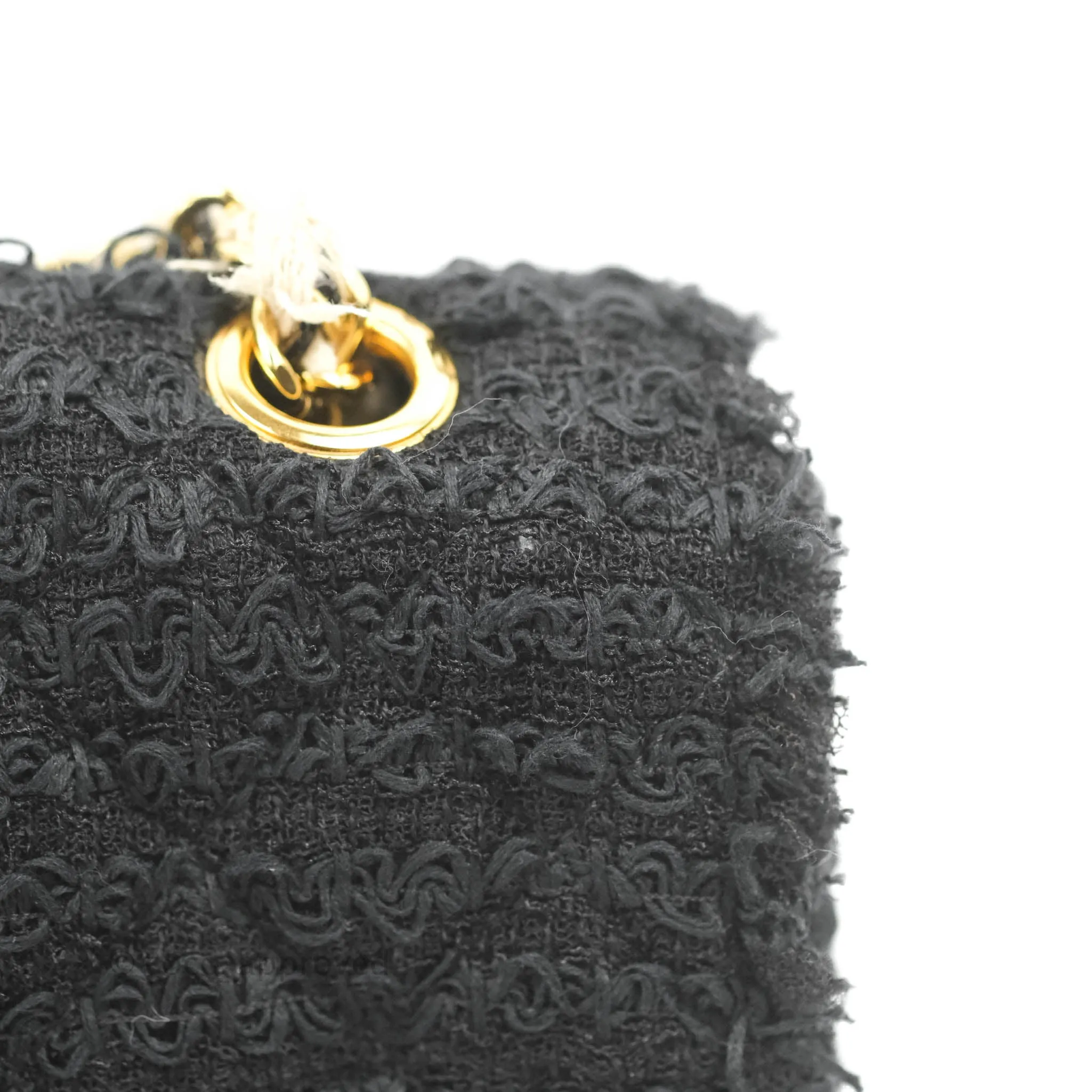 Chanel Medium Classic Double Flap Bag Black Tweed Gold & Gun Metal Hardware