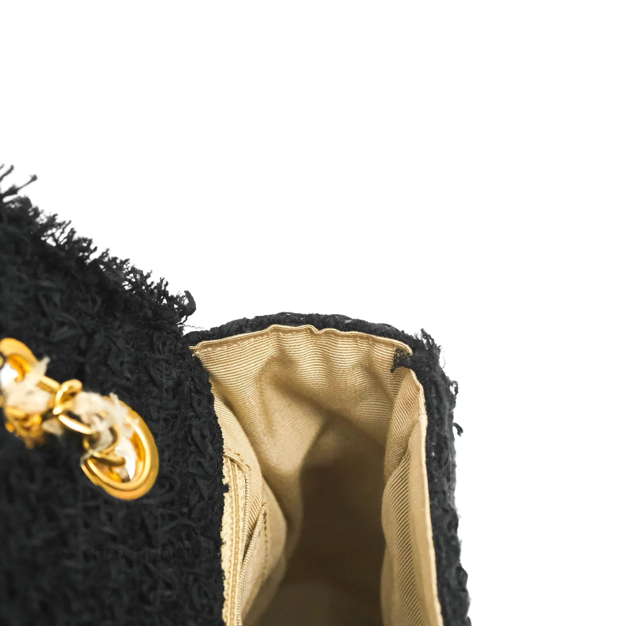 Chanel Medium Classic Double Flap Bag Black Tweed Gold & Gun Metal Hardware