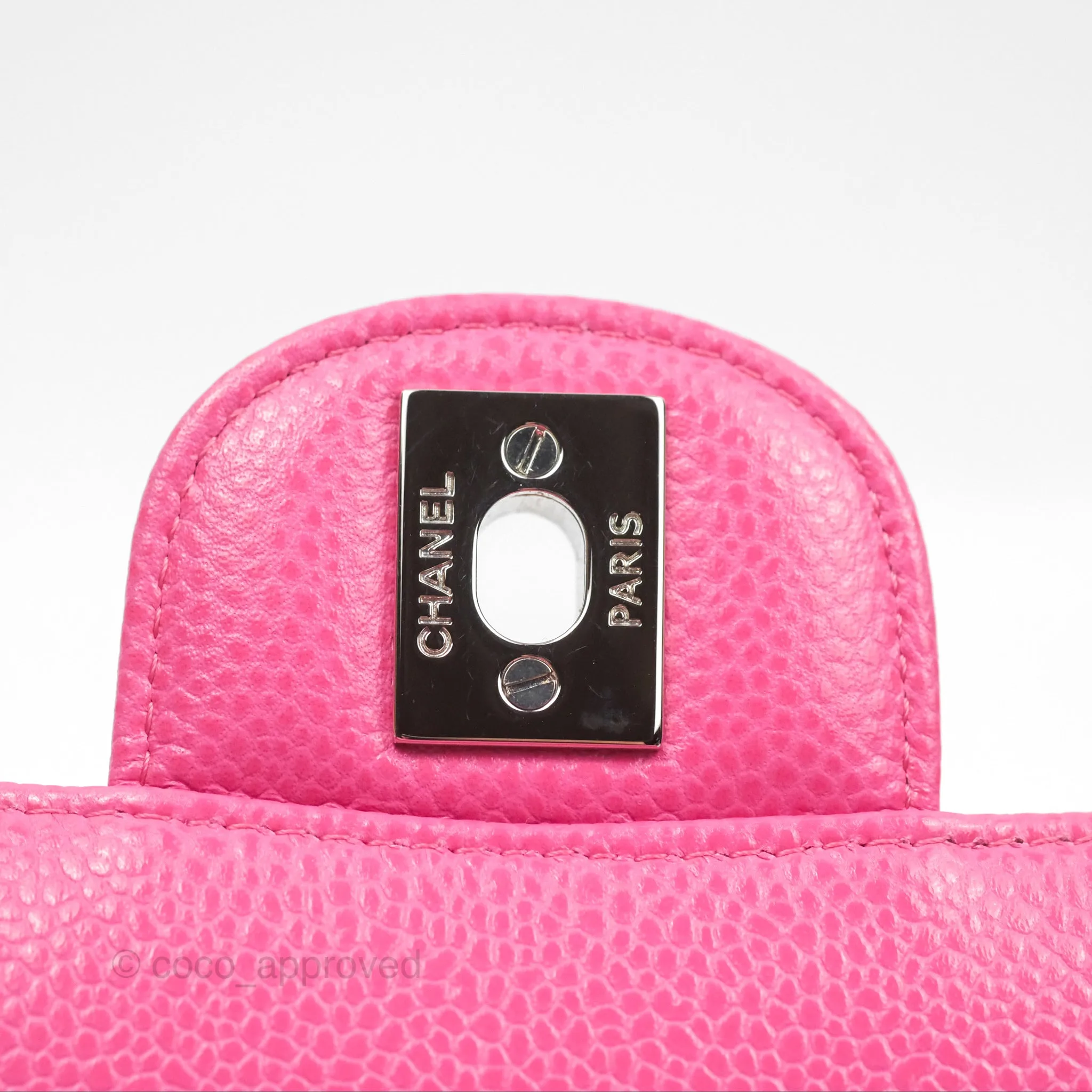 Chanel Medium Classic Flap Chevron Pink Caviar Silver Hardware