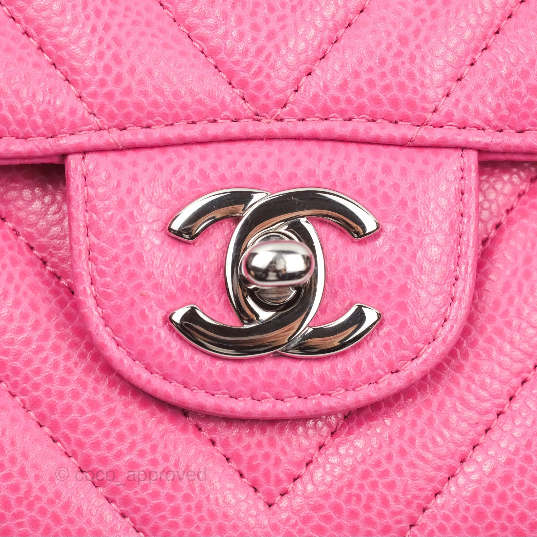 Chanel Medium Classic Flap Chevron Pink Caviar Silver Hardware
