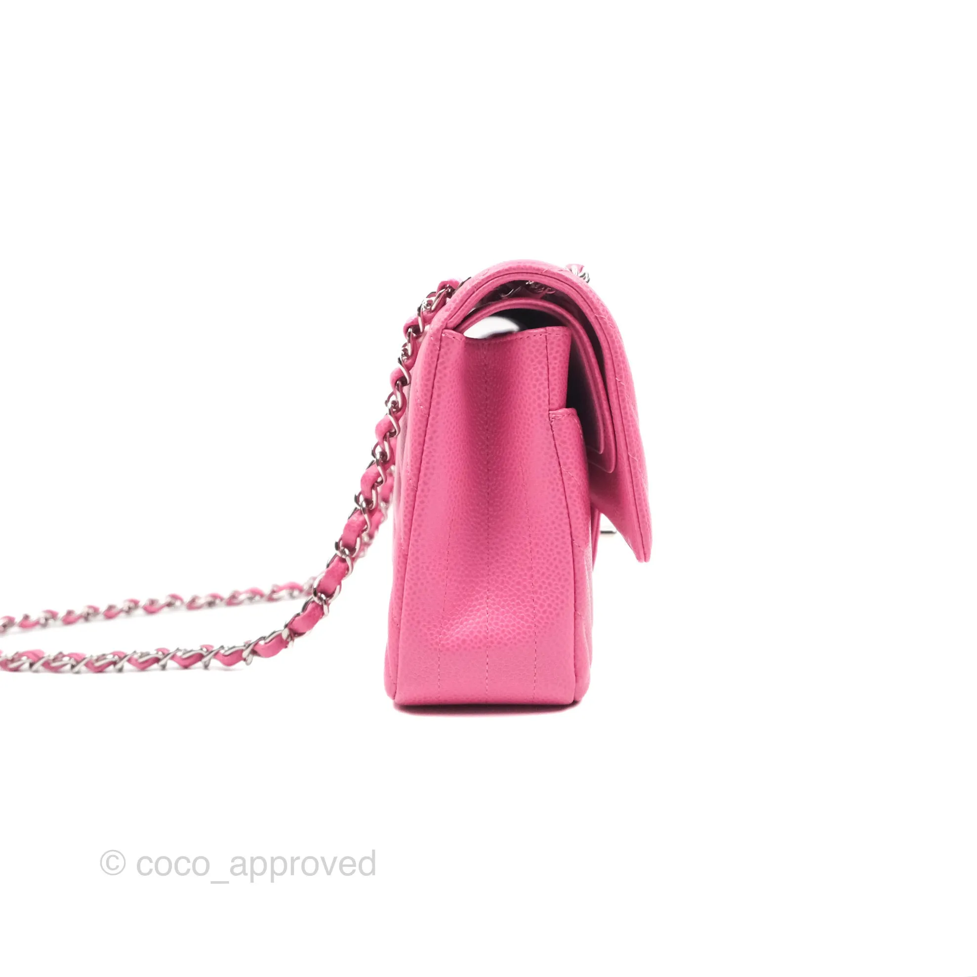 Chanel Medium Classic Flap Chevron Pink Caviar Silver Hardware