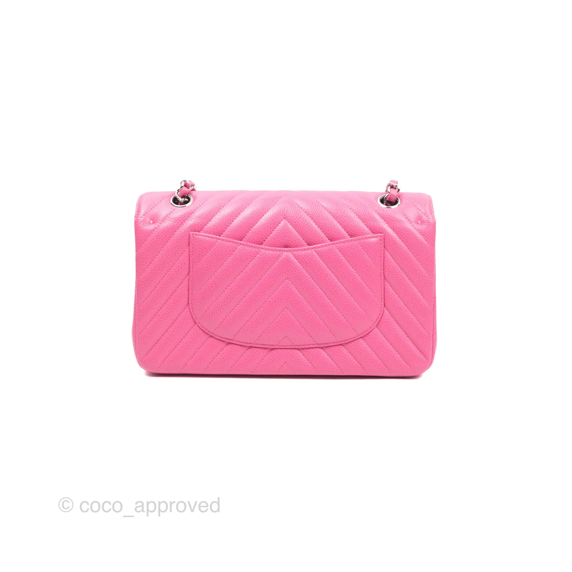 Chanel Medium Classic Flap Chevron Pink Caviar Silver Hardware