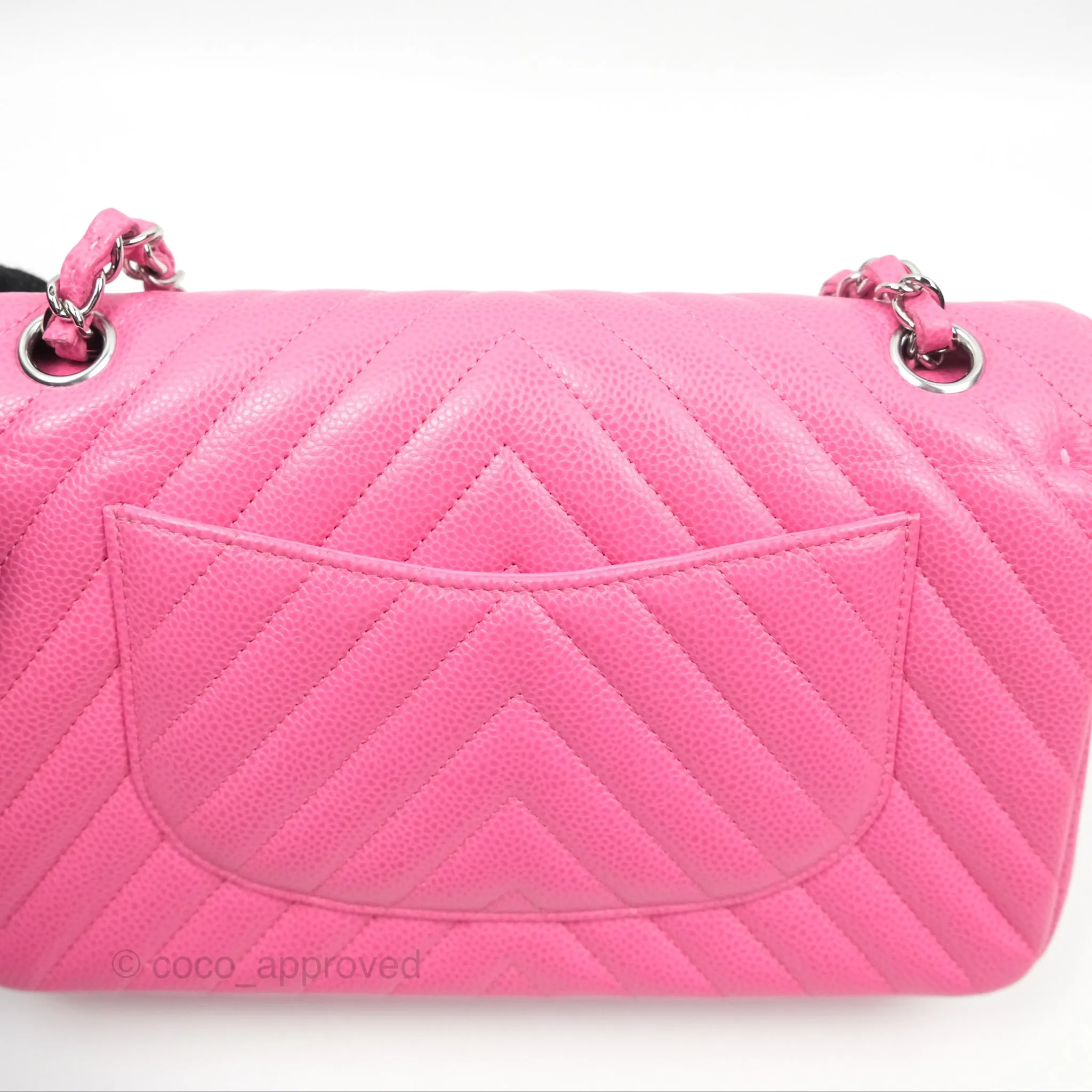 Chanel Medium Classic Flap Chevron Pink Caviar Silver Hardware