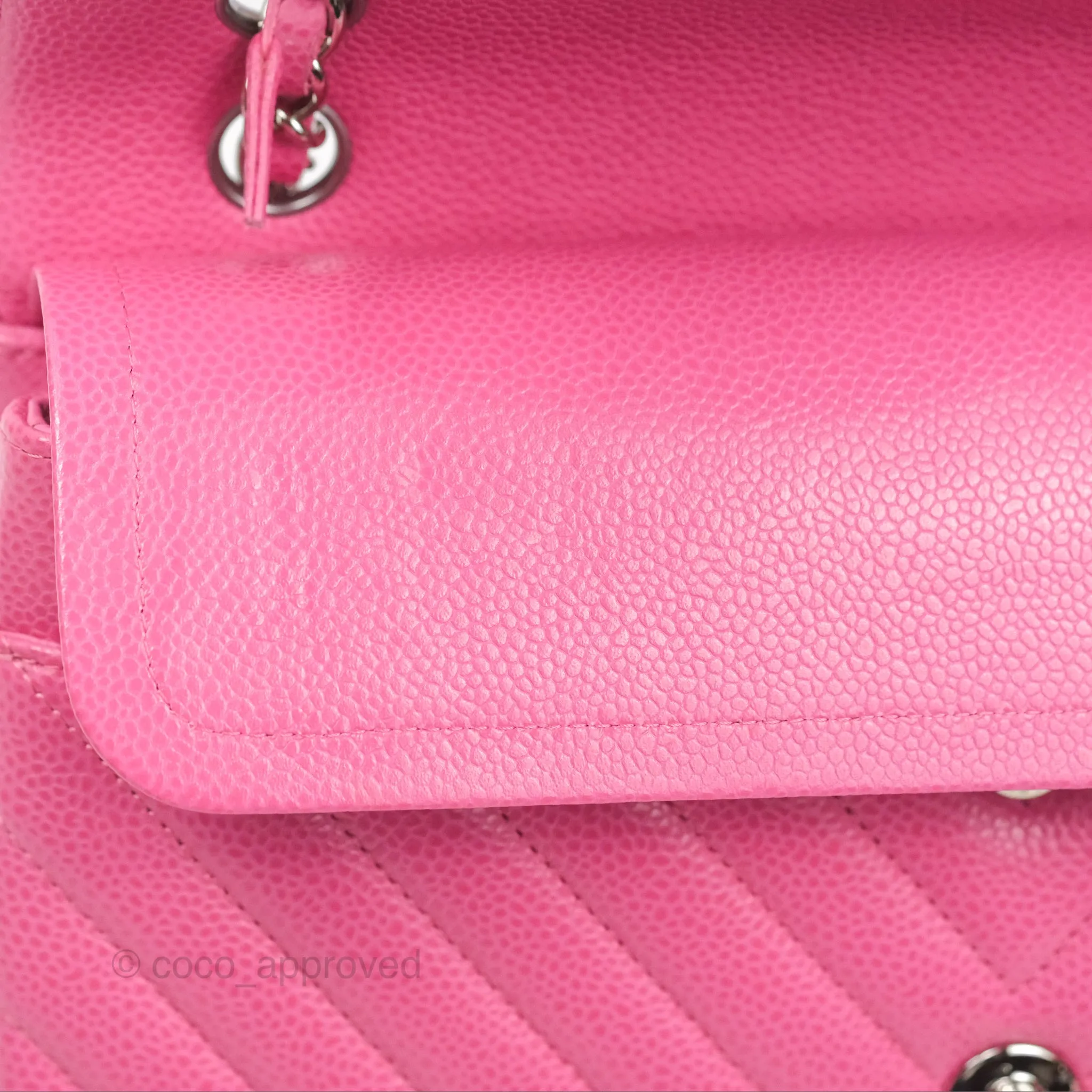 Chanel Medium Classic Flap Chevron Pink Caviar Silver Hardware