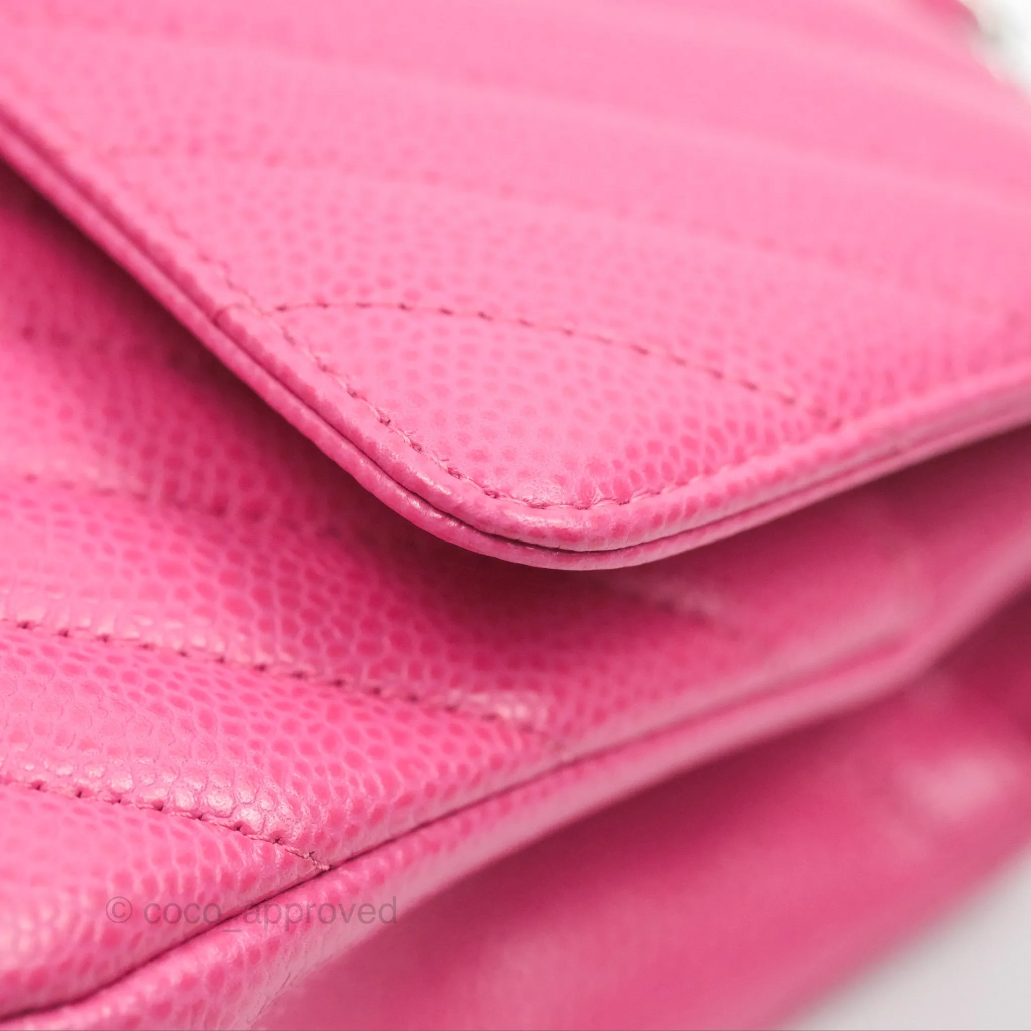 Chanel Medium Classic Flap Chevron Pink Caviar Silver Hardware