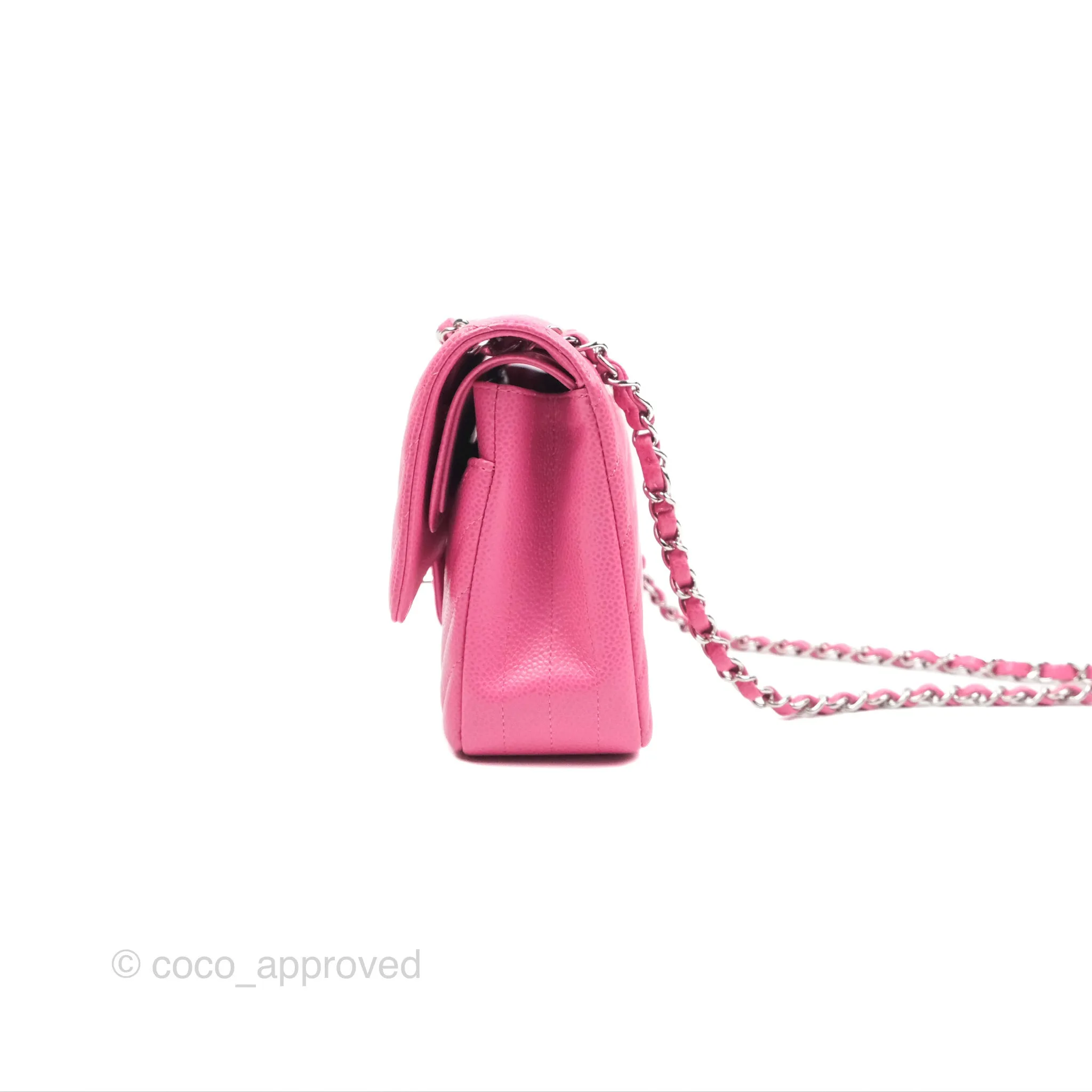 Chanel Medium Classic Flap Chevron Pink Caviar Silver Hardware