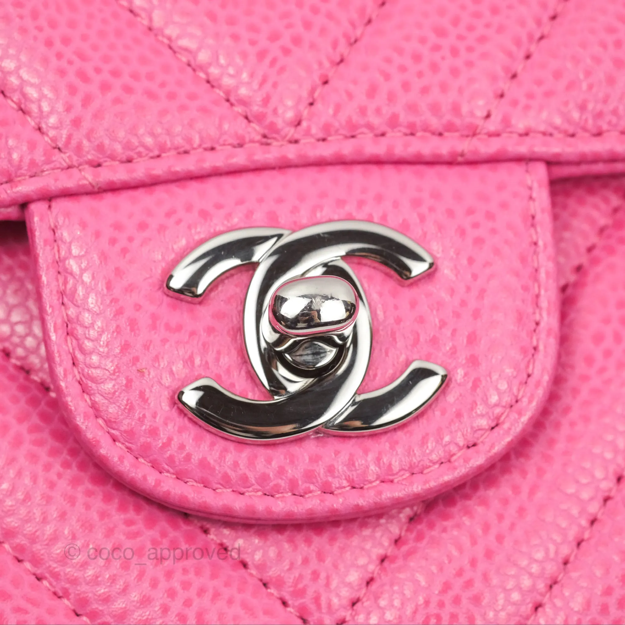 Chanel Medium Classic Flap Chevron Pink Caviar Silver Hardware