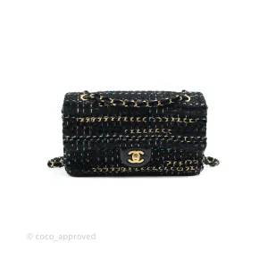 Chanel Medium Single Flap Black Tweed Chain Braid Aged Gold Hardware