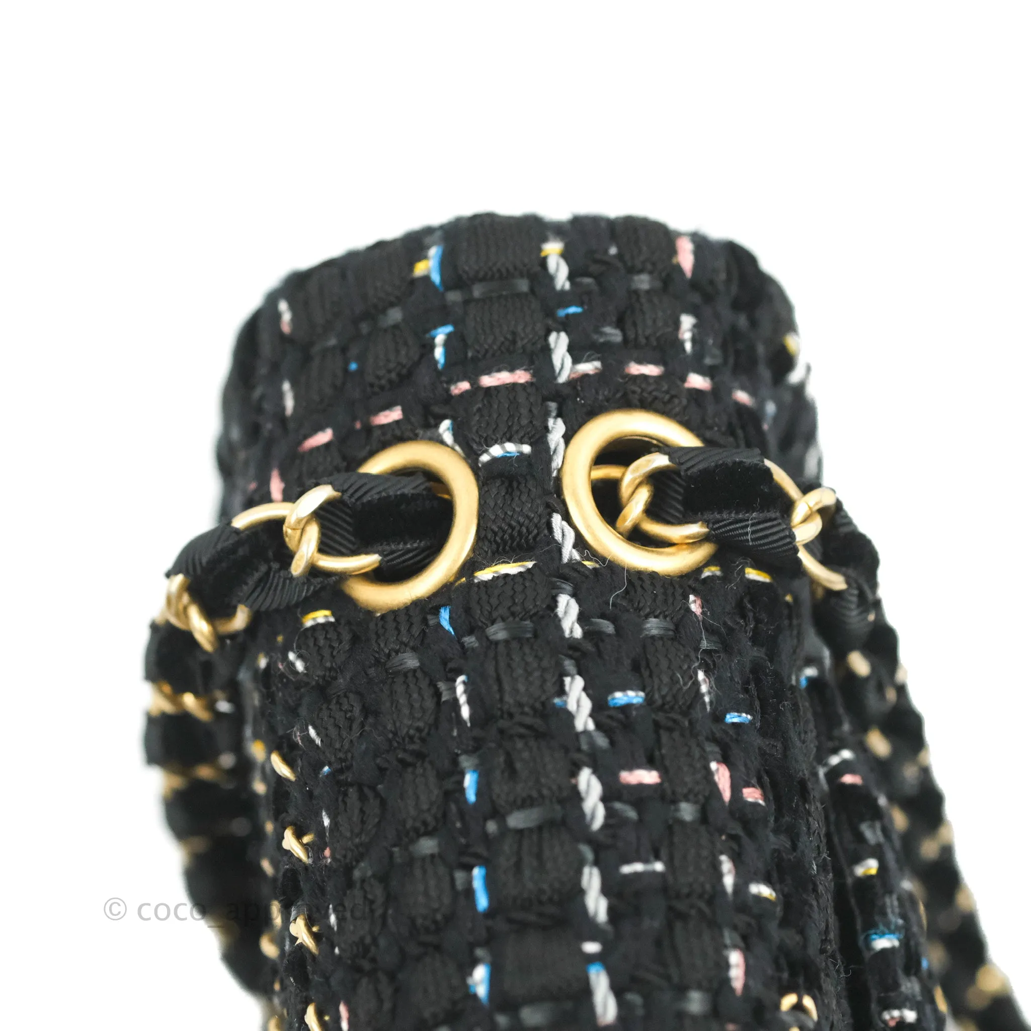 Chanel Medium Single Flap Black Tweed Chain Braid Aged Gold Hardware