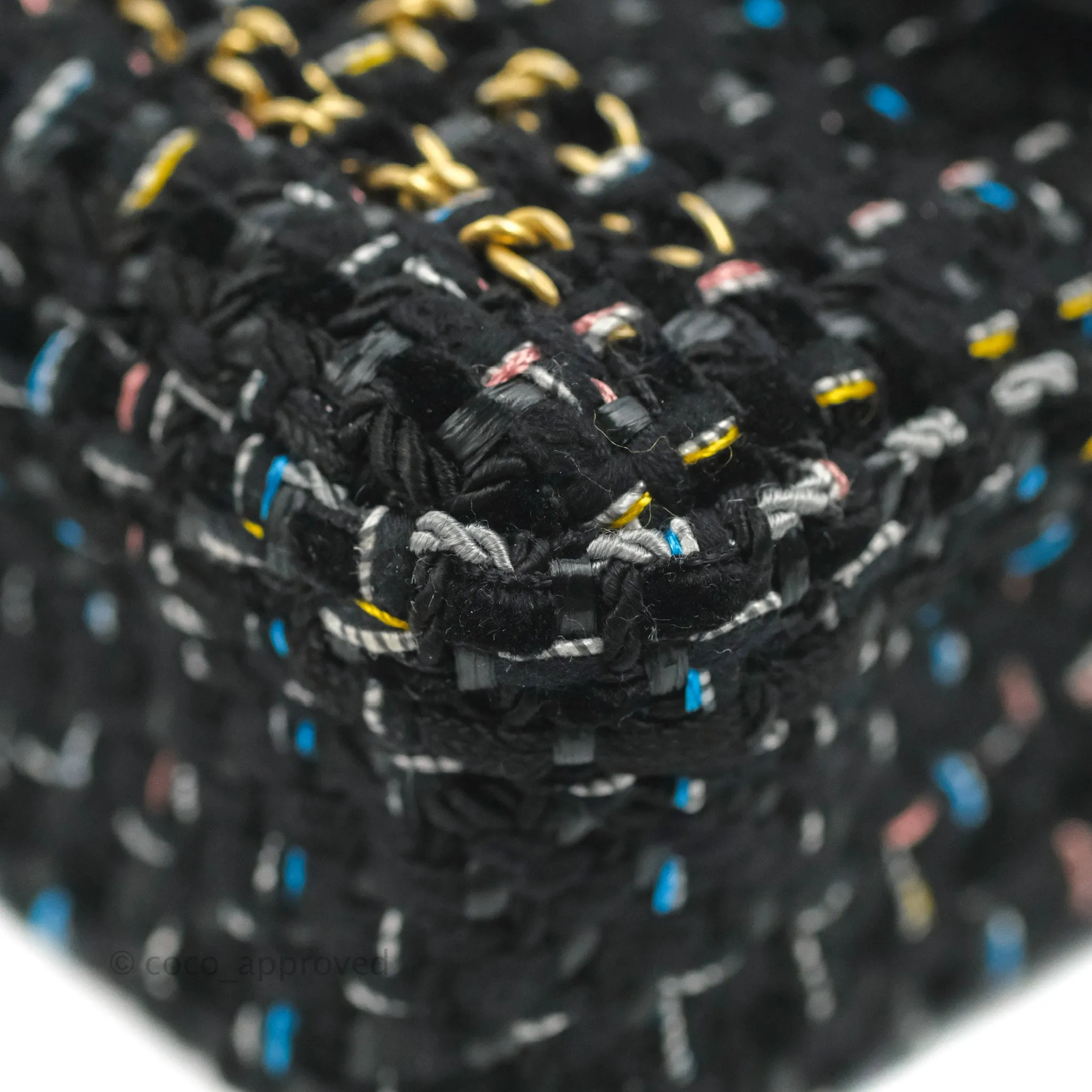 Chanel Medium Single Flap Black Tweed Chain Braid Aged Gold Hardware