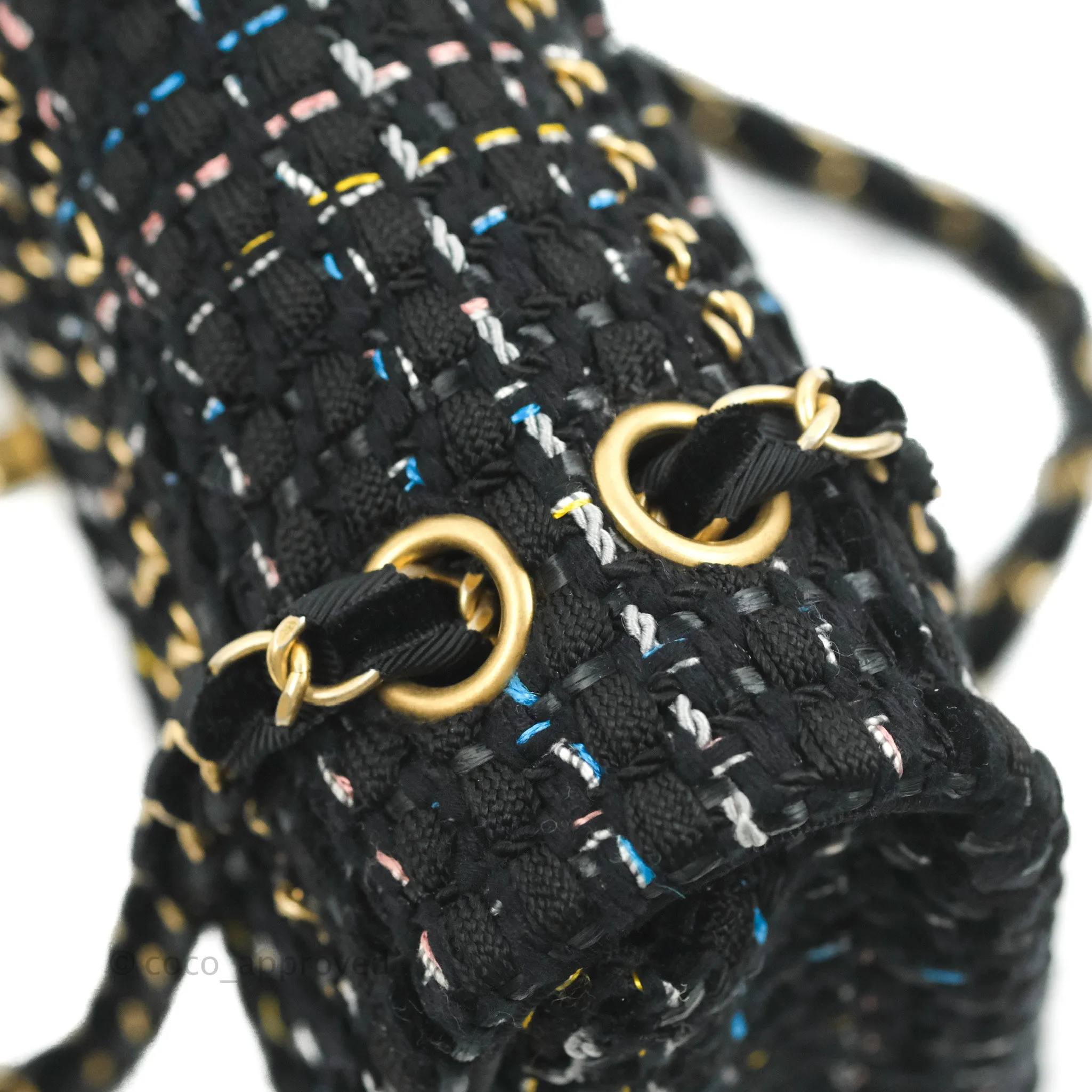 Chanel Medium Single Flap Black Tweed Chain Braid Aged Gold Hardware