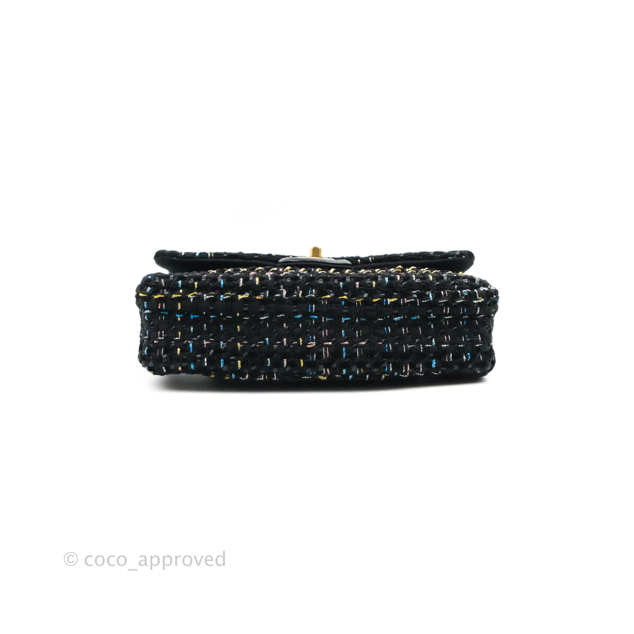 Chanel Medium Single Flap Black Tweed Chain Braid Aged Gold Hardware