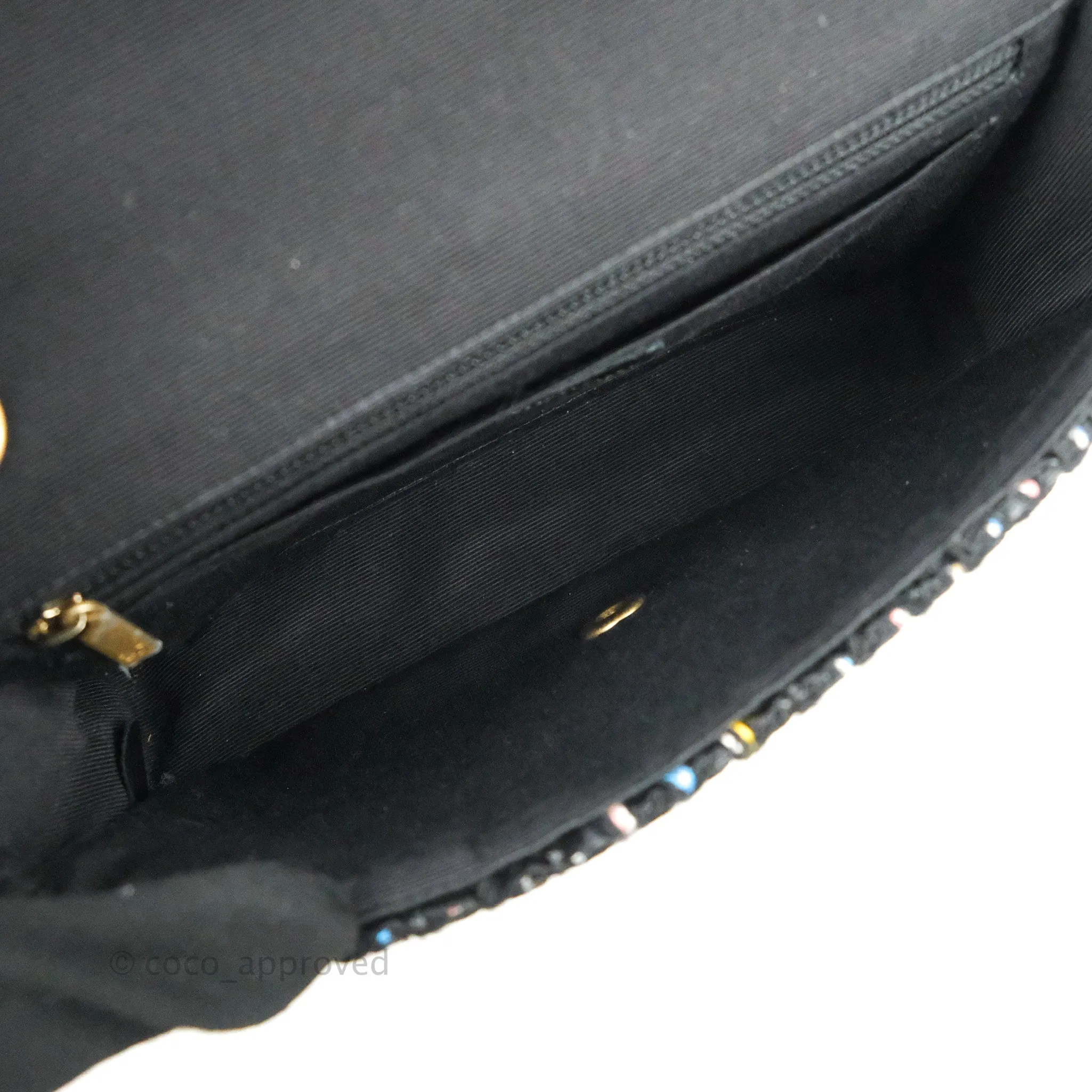 Chanel Medium Single Flap Black Tweed Chain Braid Aged Gold Hardware