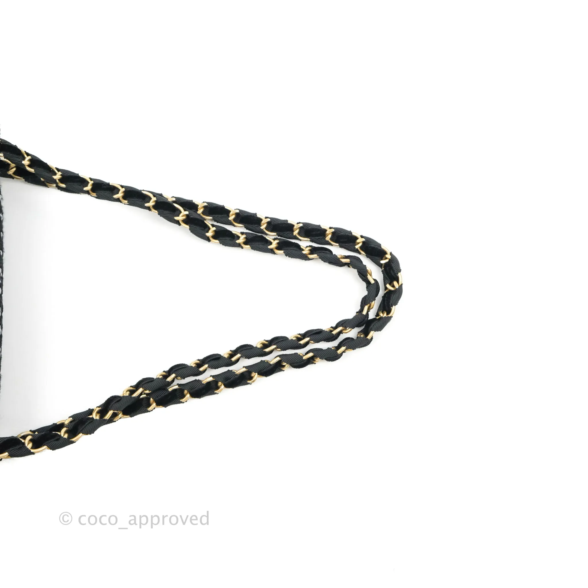 Chanel Medium Single Flap Black Tweed Chain Braid Aged Gold Hardware