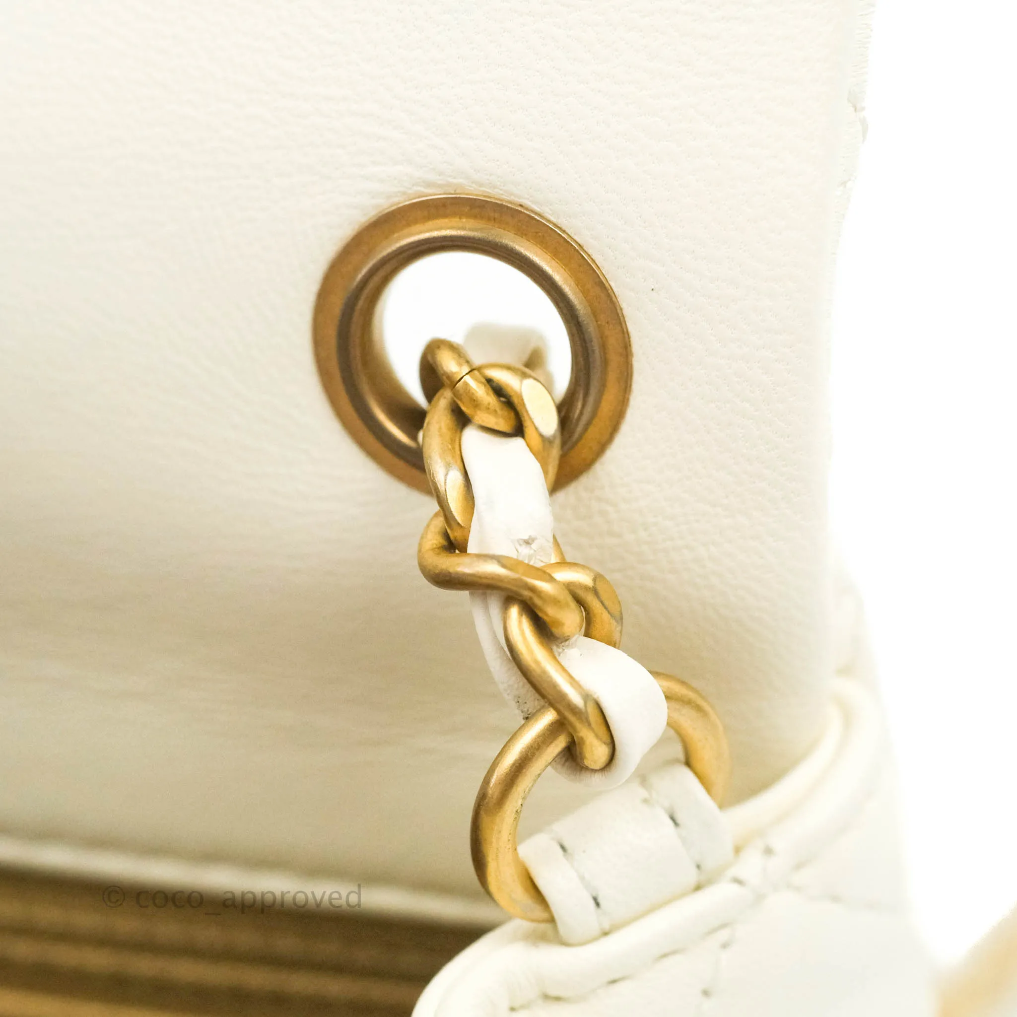 Chanel Mini Rectangular Pearl Crush Quilted White Lambskin Aged Gold Hardware