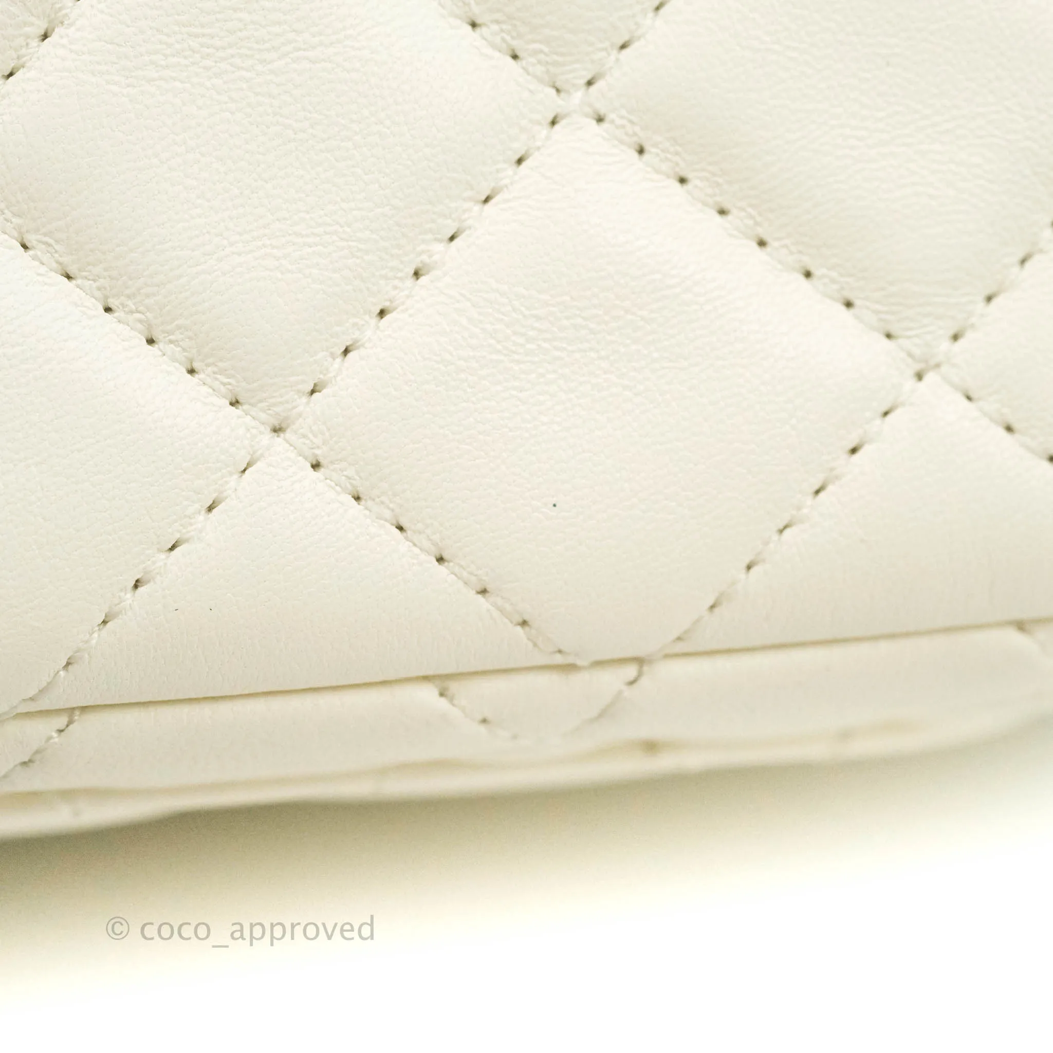 Chanel Mini Rectangular Pearl Crush Quilted White Lambskin Aged Gold Hardware