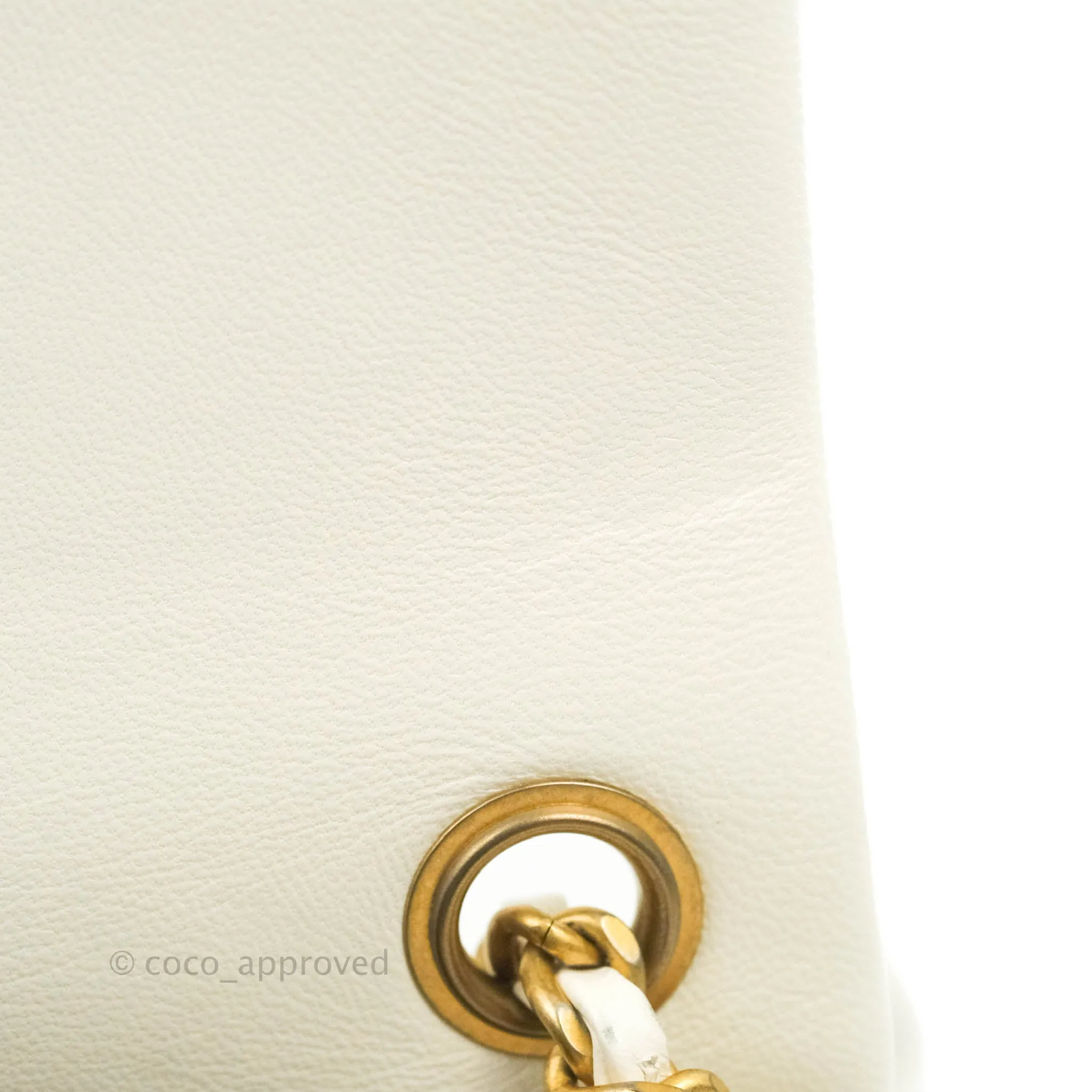 Chanel Mini Rectangular Pearl Crush Quilted White Lambskin Aged Gold Hardware