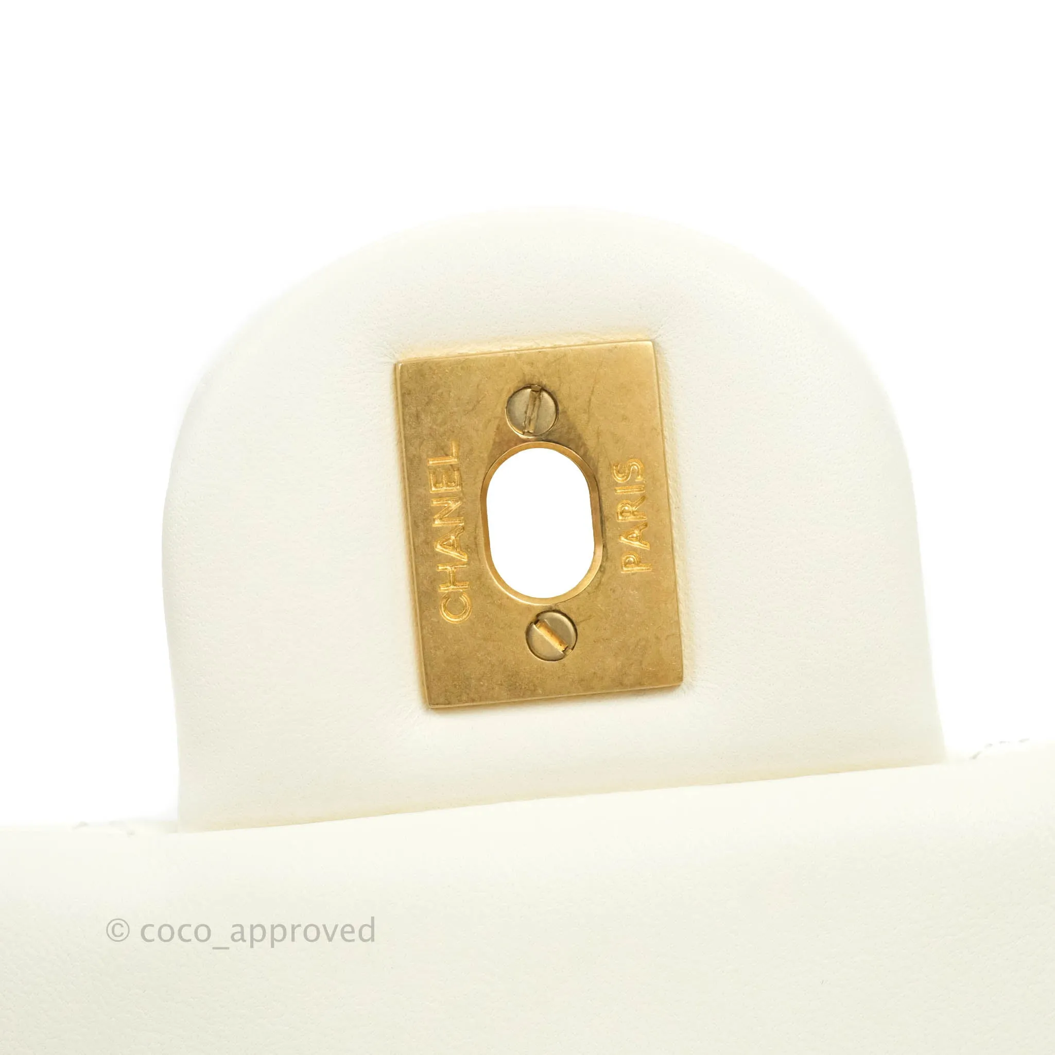 Chanel Mini Rectangular Pearl Crush Quilted White Lambskin Aged Gold Hardware