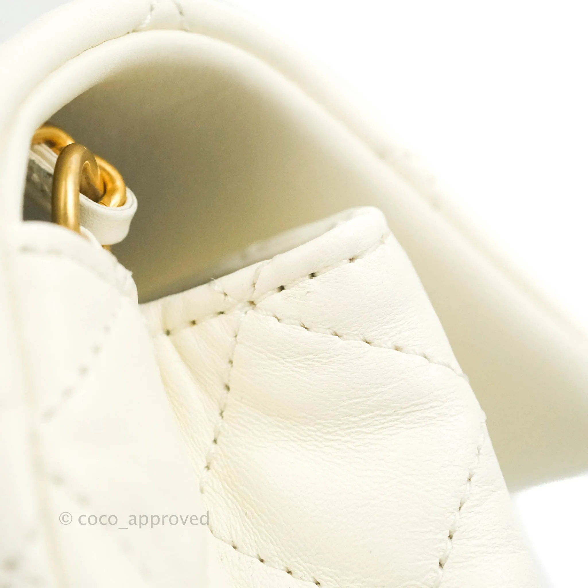 Chanel Mini Rectangular Pearl Crush Quilted White Lambskin Aged Gold Hardware
