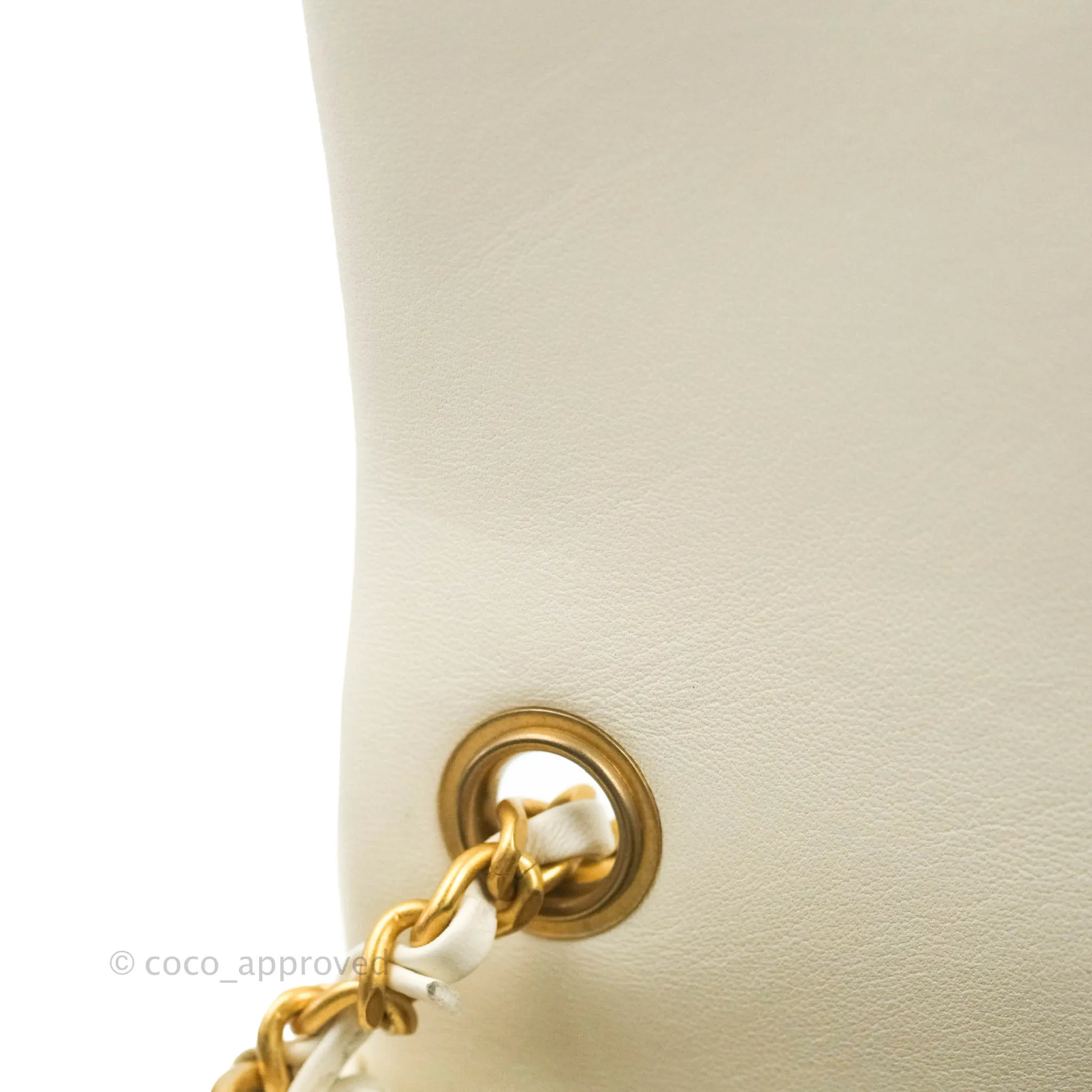Chanel Mini Rectangular Pearl Crush Quilted White Lambskin Aged Gold Hardware