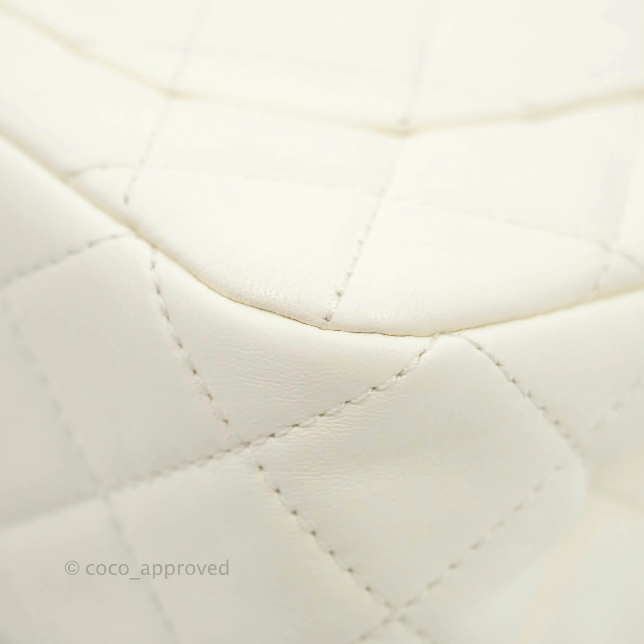 Chanel Mini Rectangular Pearl Crush Quilted White Lambskin Aged Gold Hardware