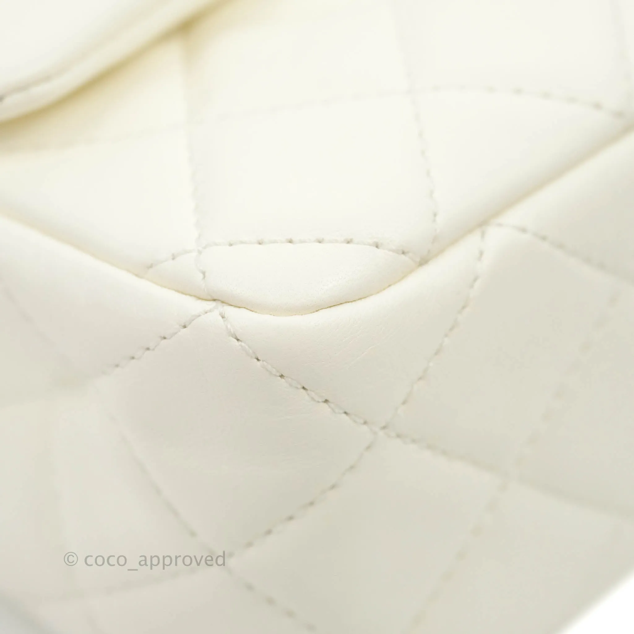 Chanel Mini Rectangular Pearl Crush Quilted White Lambskin Aged Gold Hardware