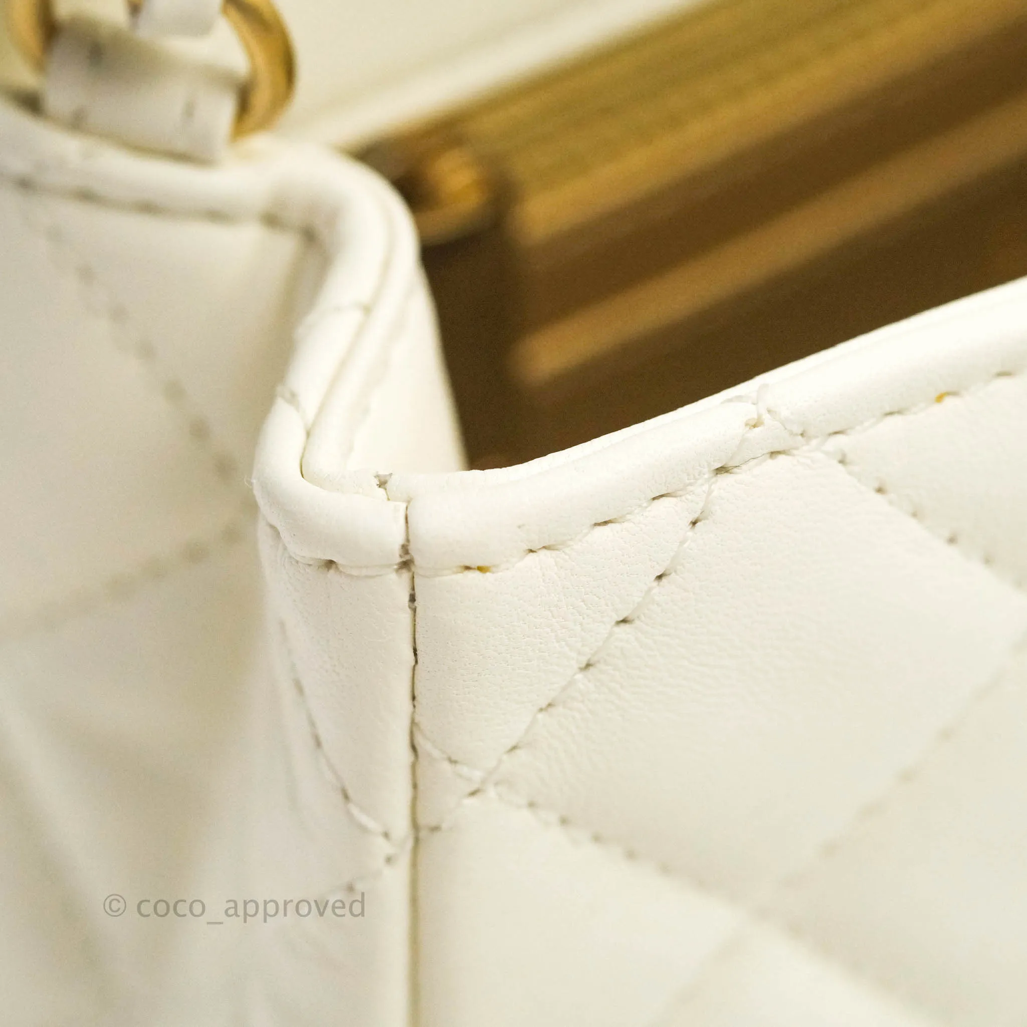 Chanel Mini Rectangular Pearl Crush Quilted White Lambskin Aged Gold Hardware