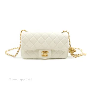 Chanel Mini Rectangular Pearl Crush Quilted White Lambskin Aged Gold Hardware