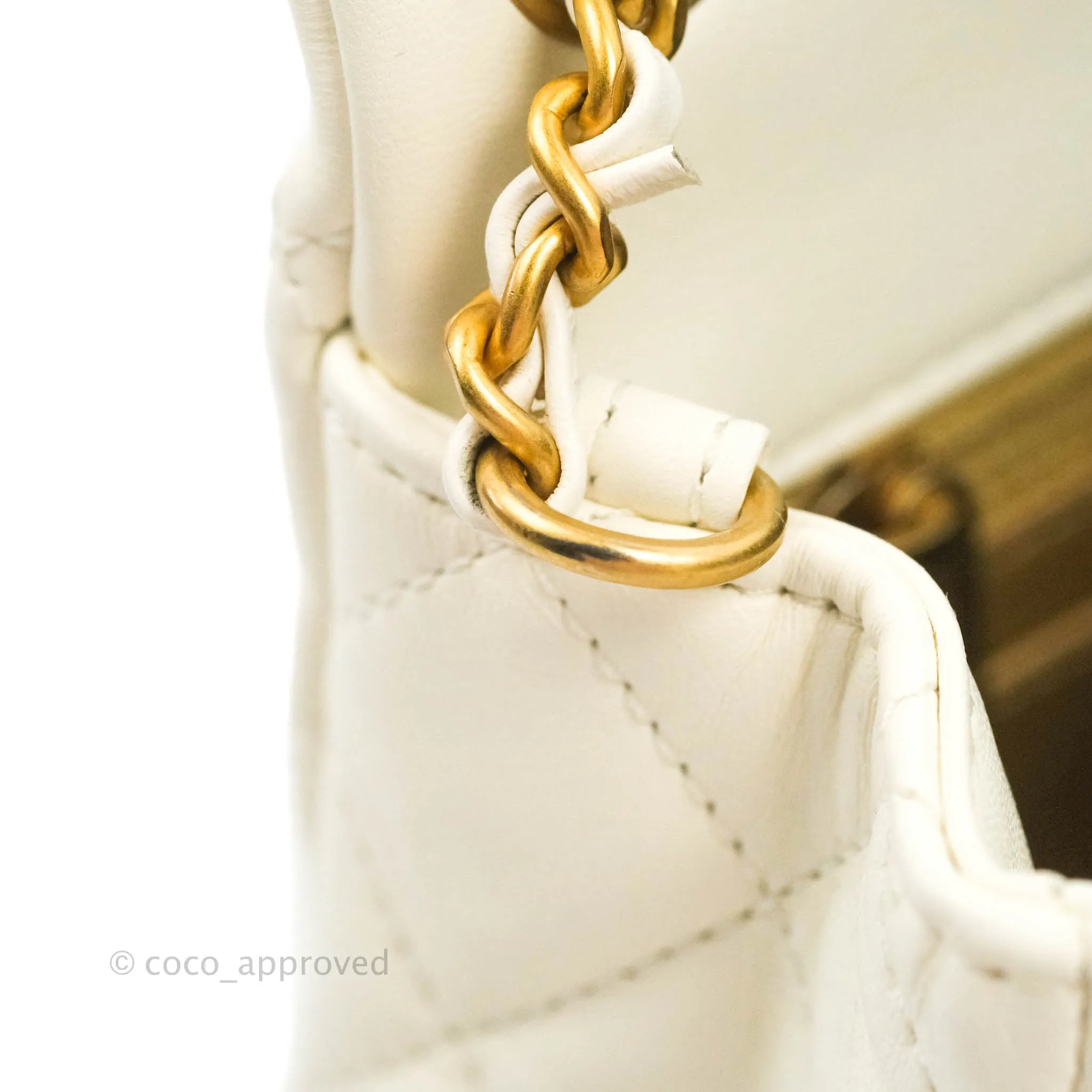 Chanel Mini Rectangular Pearl Crush Quilted White Lambskin Aged Gold Hardware