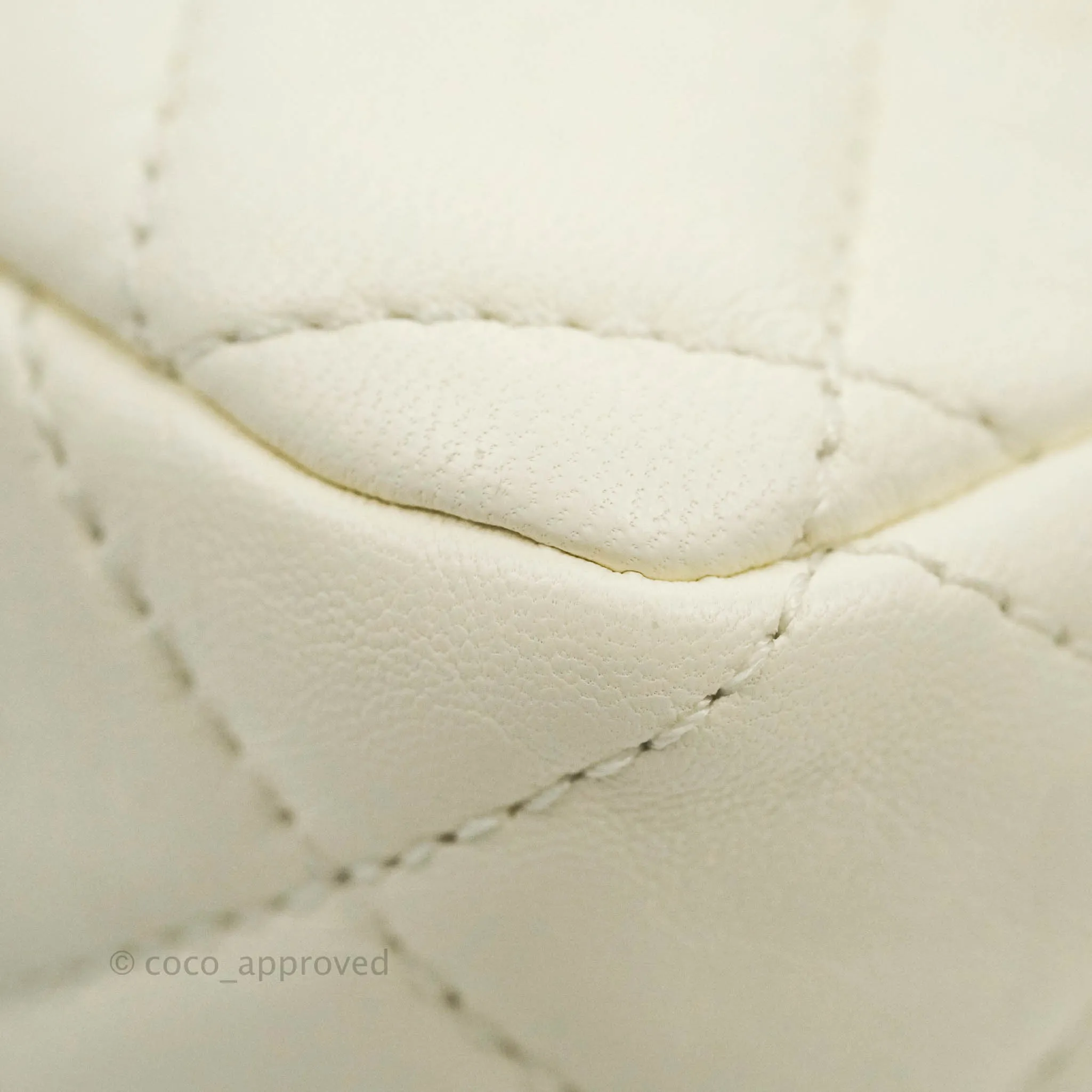 Chanel Mini Rectangular Pearl Crush Quilted White Lambskin Aged Gold Hardware