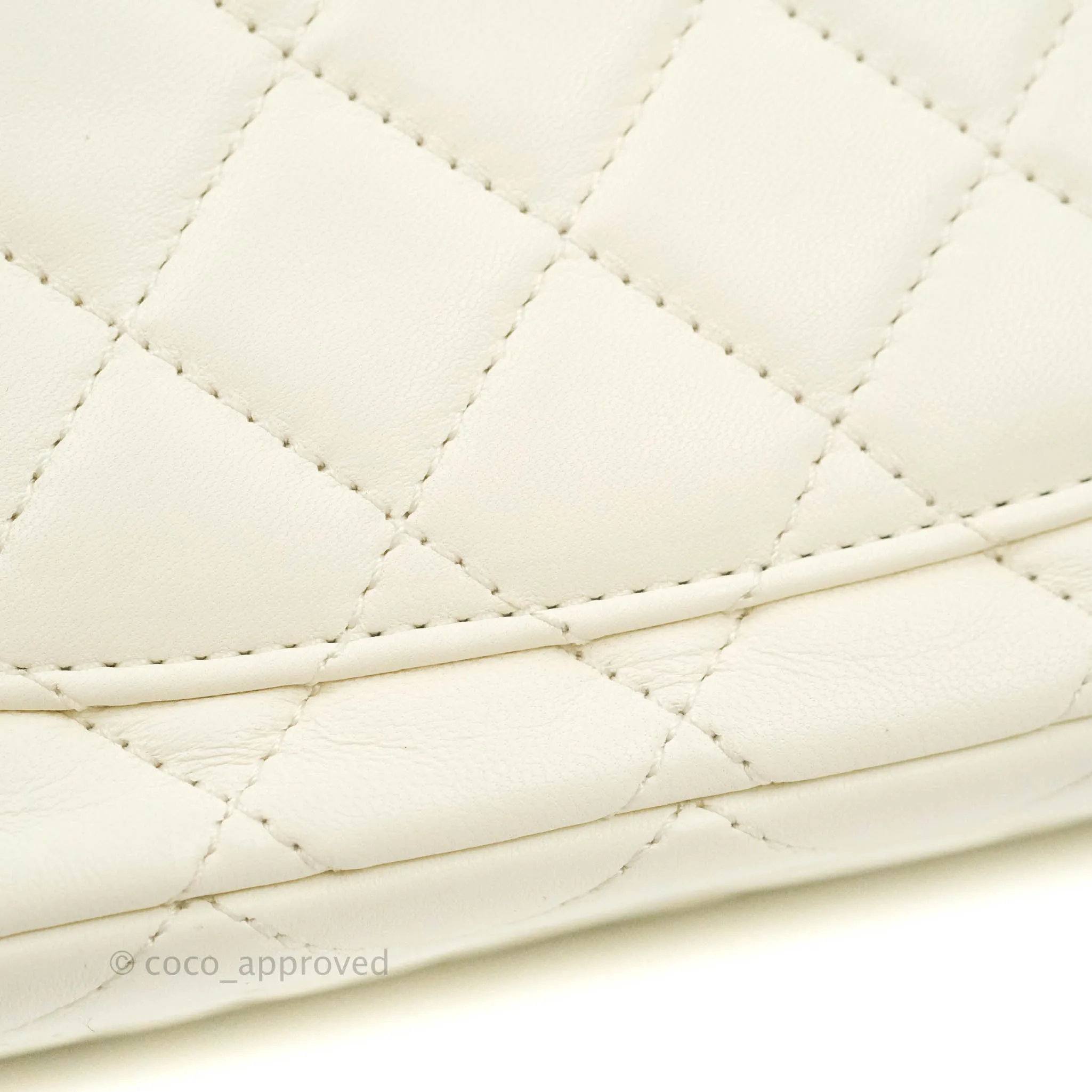 Chanel Mini Rectangular Pearl Crush Quilted White Lambskin Aged Gold Hardware