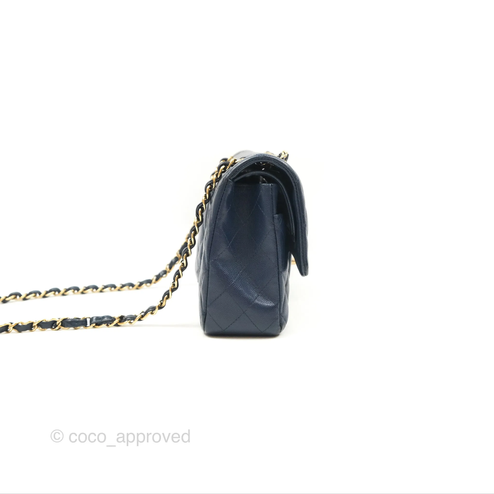 Chanel M/L Medium Classic Flap Quilted Navy Caviar Gold Hardware