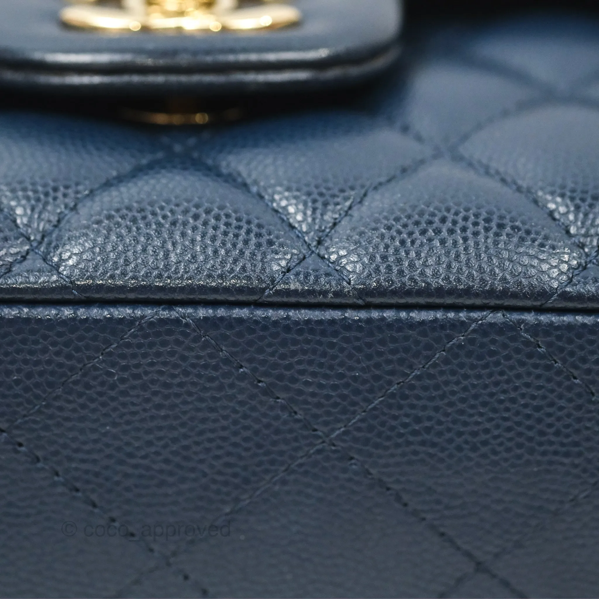 Chanel M/L Medium Classic Flap Quilted Navy Caviar Gold Hardware