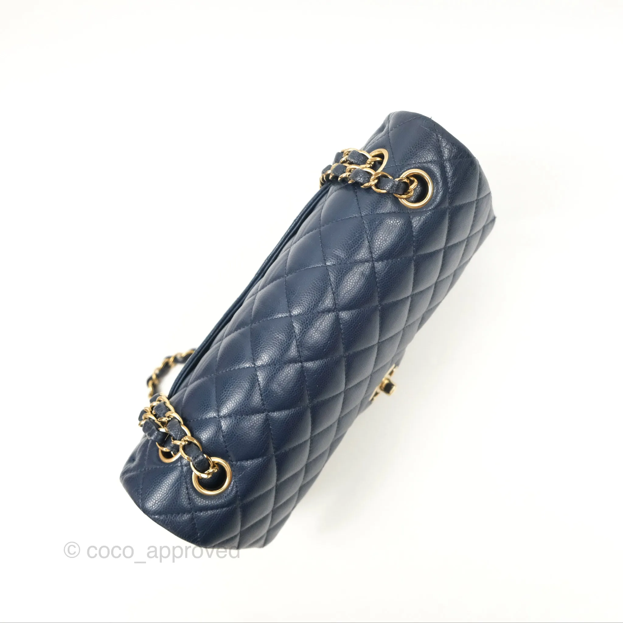 Chanel M/L Medium Classic Flap Quilted Navy Caviar Gold Hardware