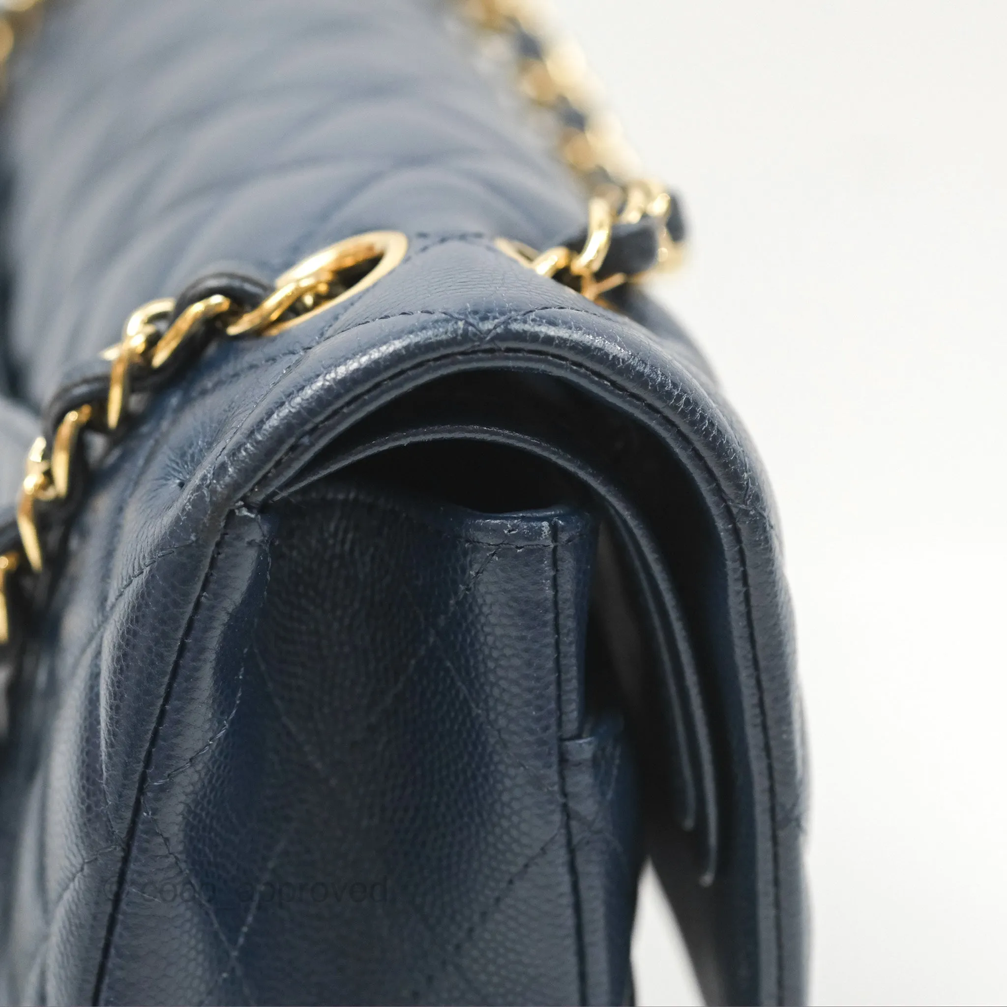 Chanel M/L Medium Classic Flap Quilted Navy Caviar Gold Hardware