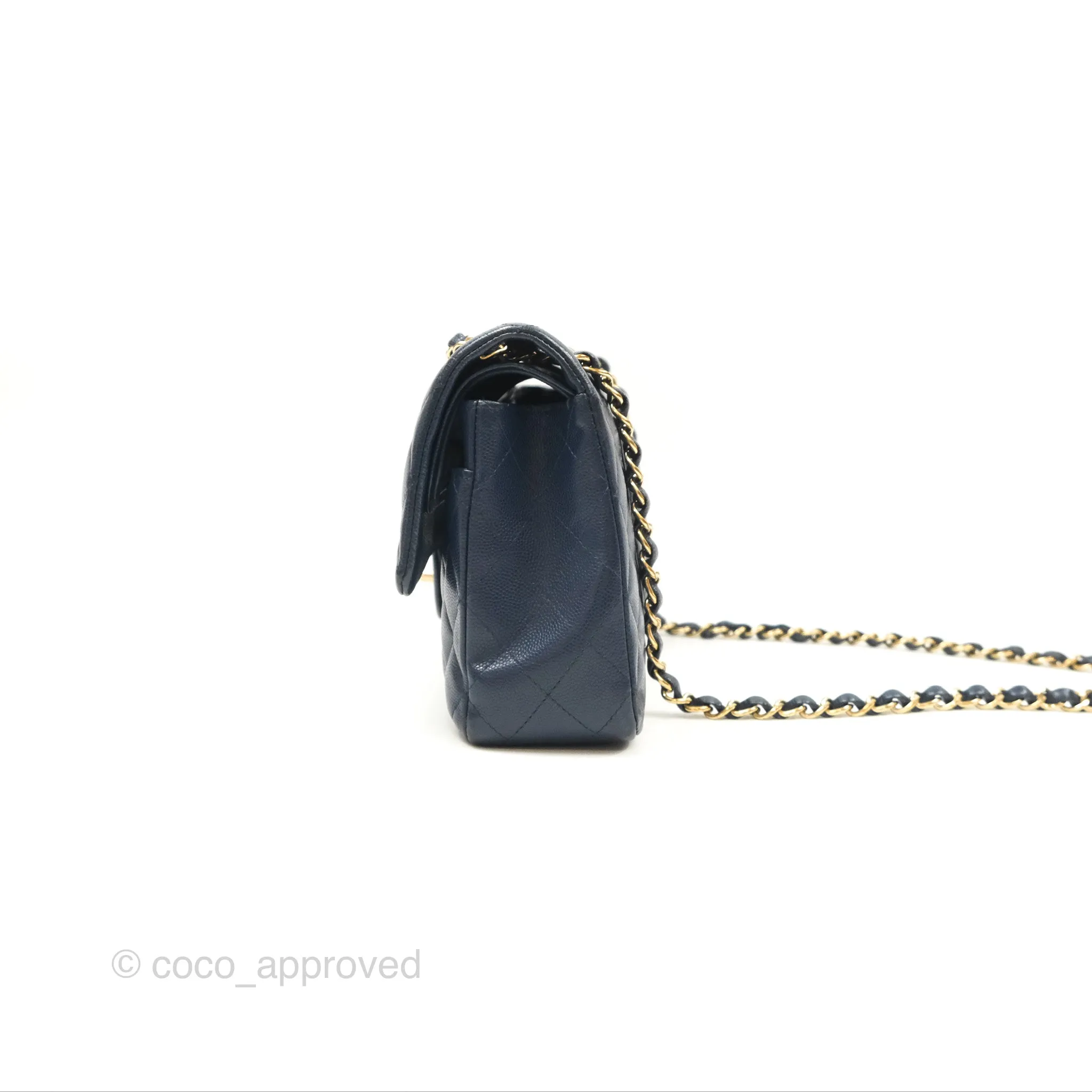 Chanel M/L Medium Classic Flap Quilted Navy Caviar Gold Hardware