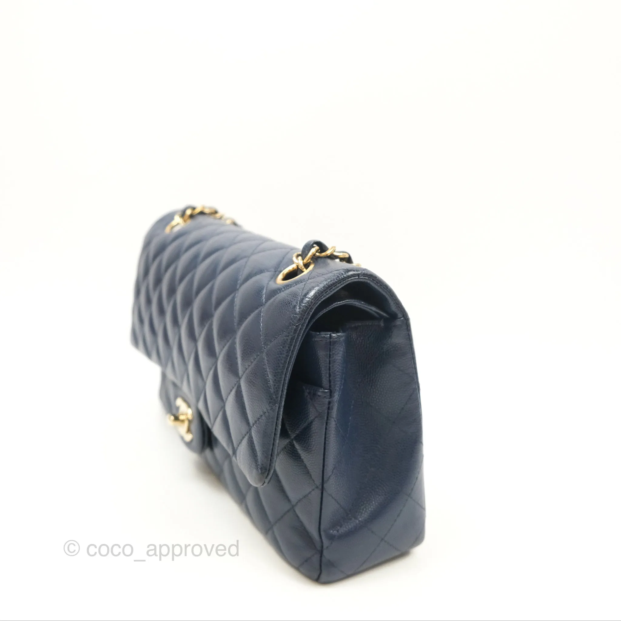 Chanel M/L Medium Classic Flap Quilted Navy Caviar Gold Hardware