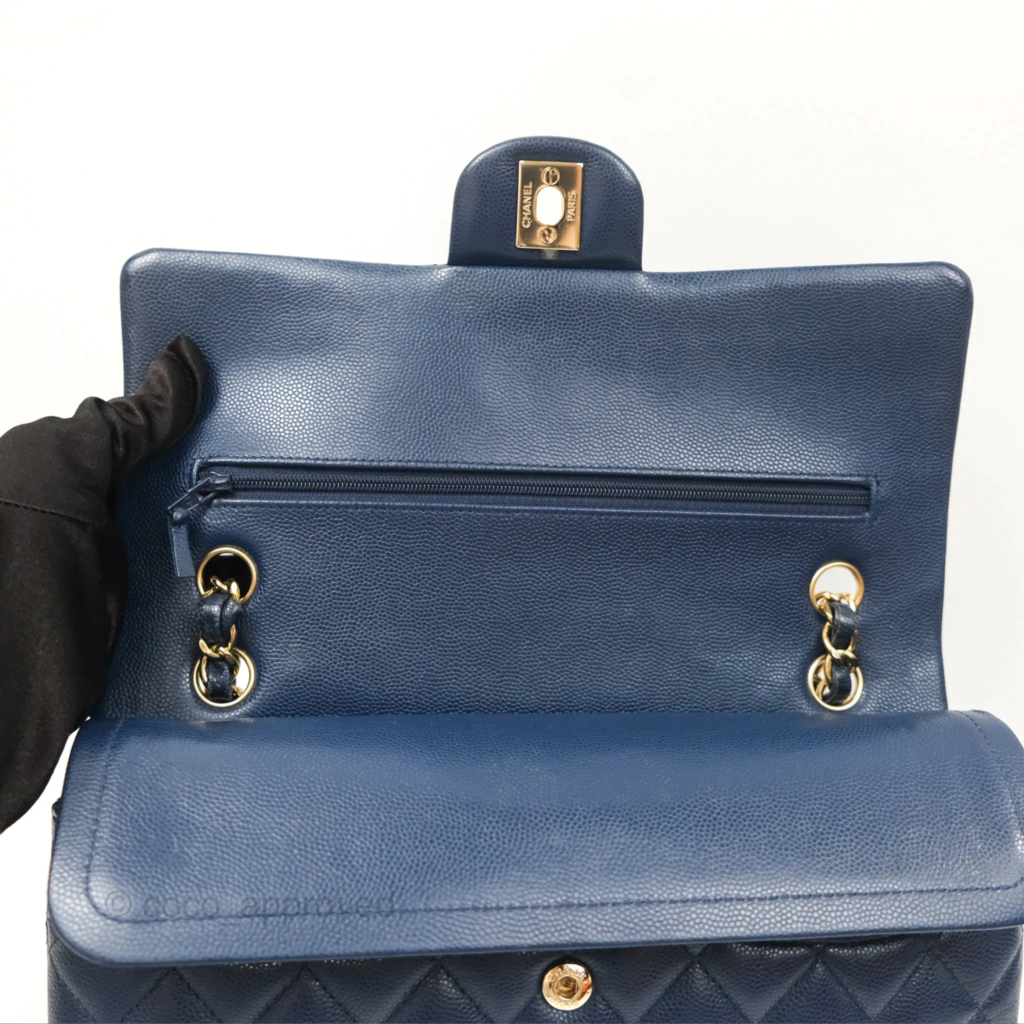 Chanel M/L Medium Classic Flap Quilted Navy Caviar Gold Hardware