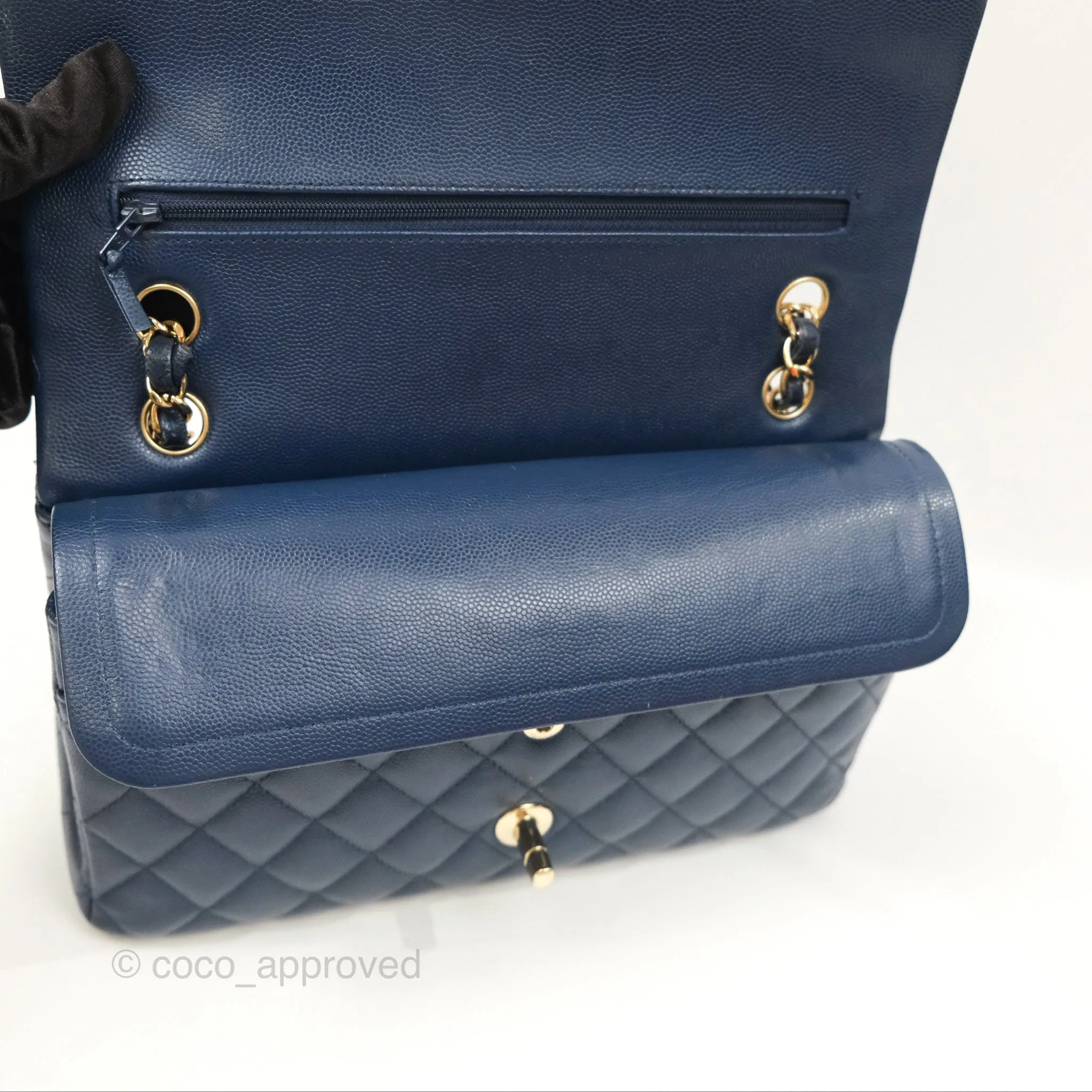 Chanel M/L Medium Classic Flap Quilted Navy Caviar Gold Hardware