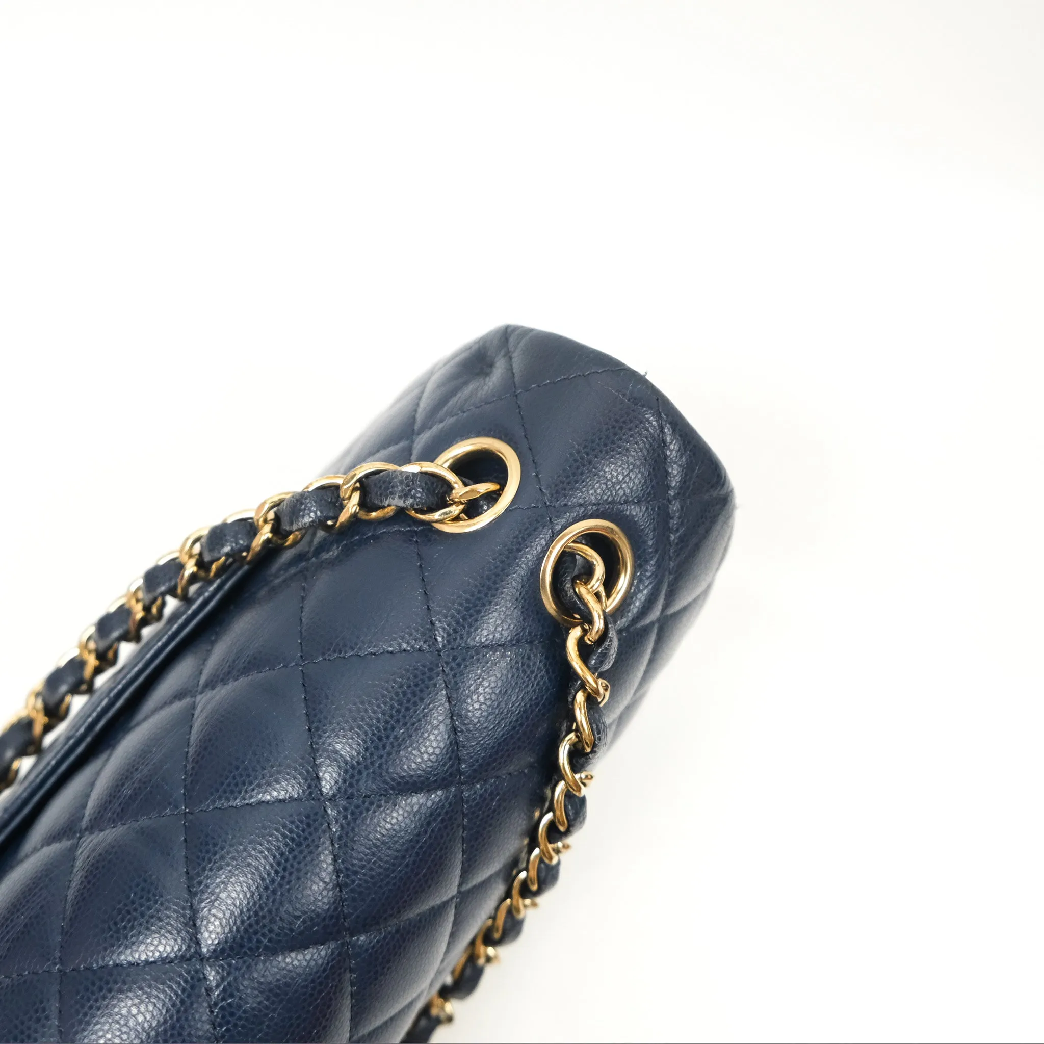Chanel M/L Medium Classic Flap Quilted Navy Caviar Gold Hardware