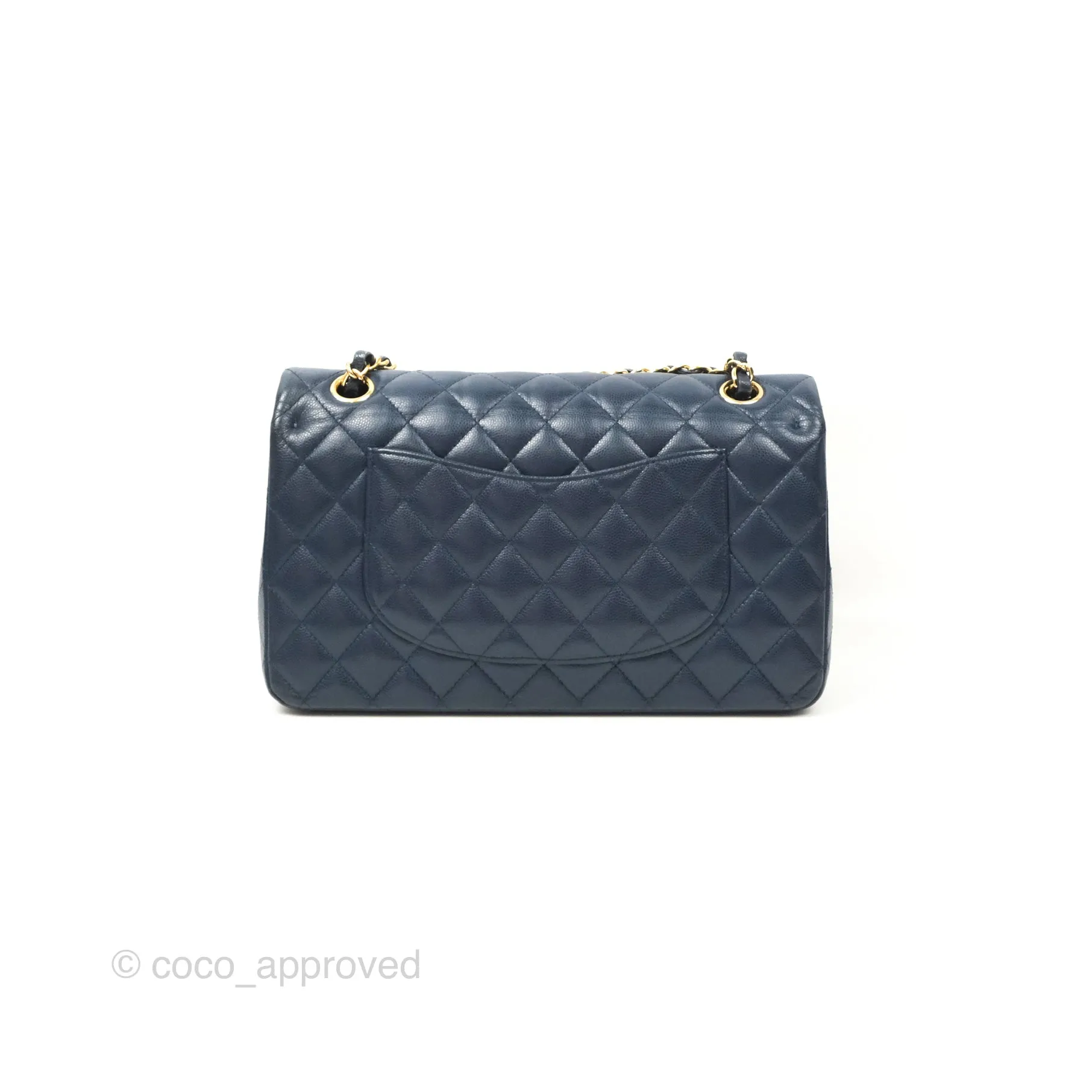 Chanel M/L Medium Classic Flap Quilted Navy Caviar Gold Hardware