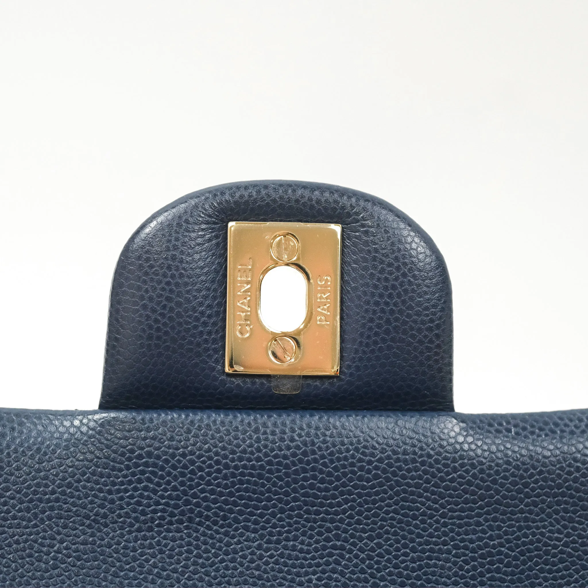 Chanel M/L Medium Classic Flap Quilted Navy Caviar Gold Hardware
