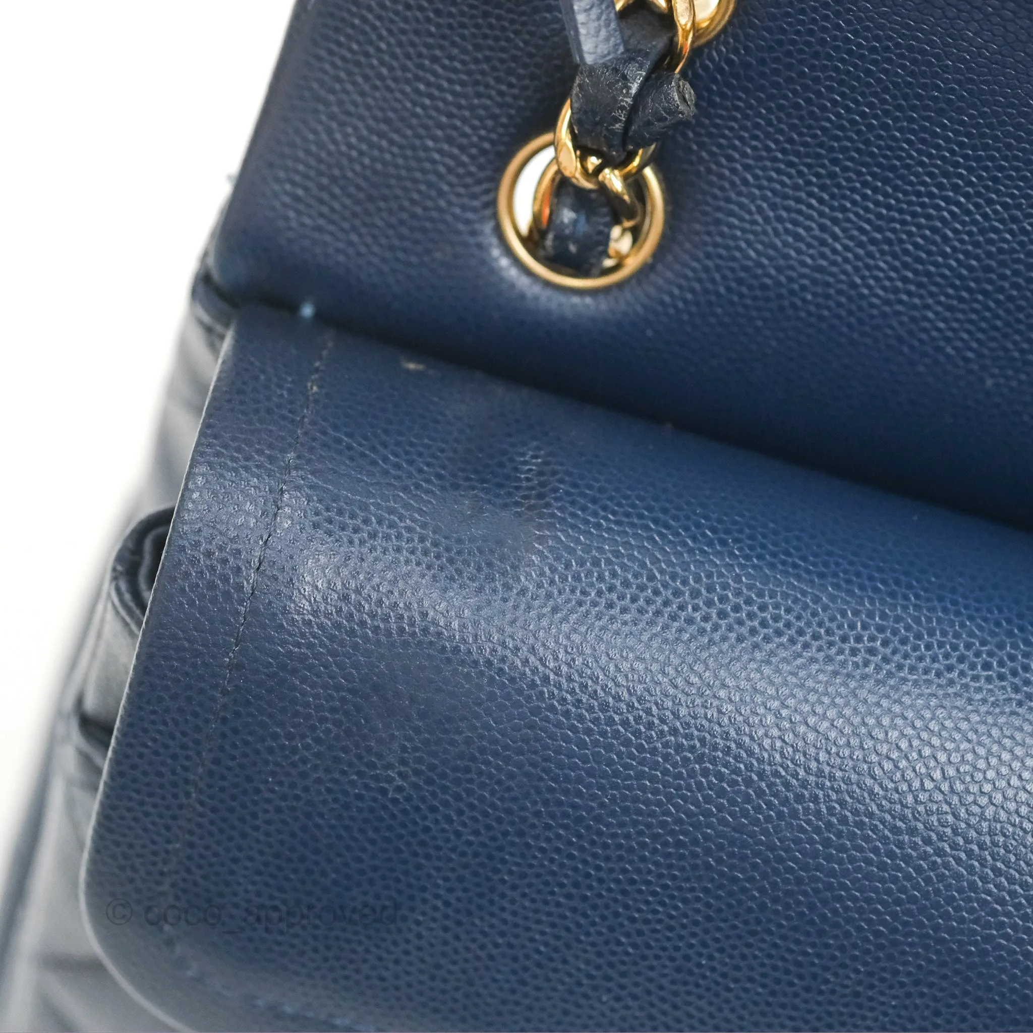 Chanel M/L Medium Classic Flap Quilted Navy Caviar Gold Hardware