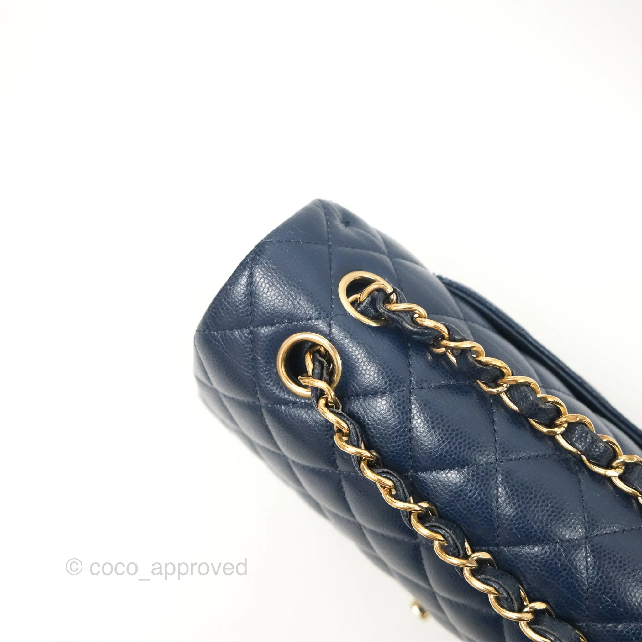 Chanel M/L Medium Classic Flap Quilted Navy Caviar Gold Hardware
