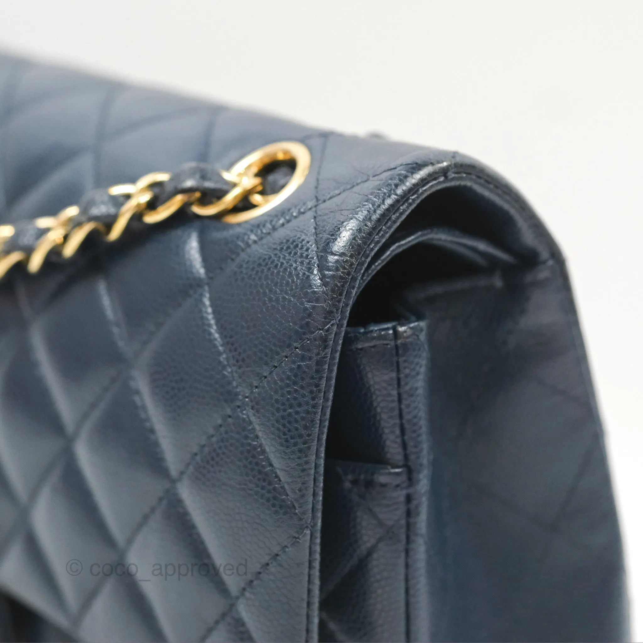 Chanel M/L Medium Classic Flap Quilted Navy Caviar Gold Hardware