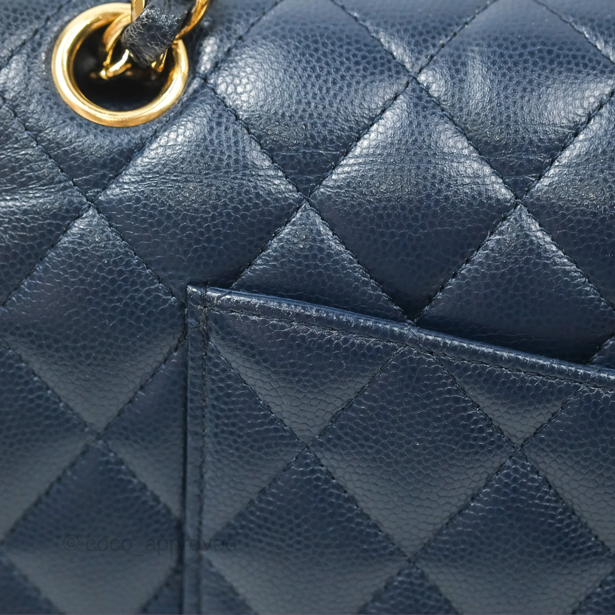 Chanel M/L Medium Classic Flap Quilted Navy Caviar Gold Hardware