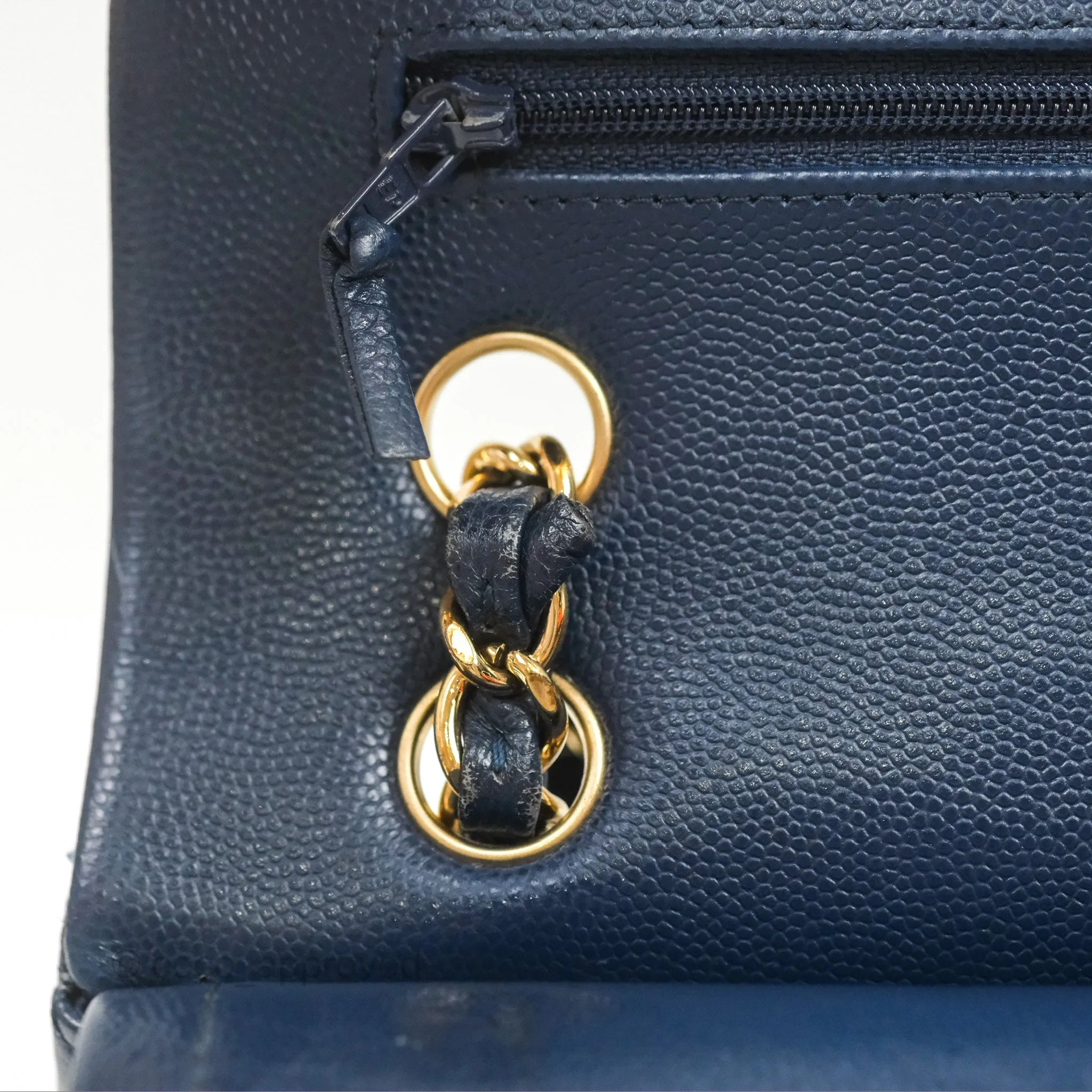 Chanel M/L Medium Classic Flap Quilted Navy Caviar Gold Hardware