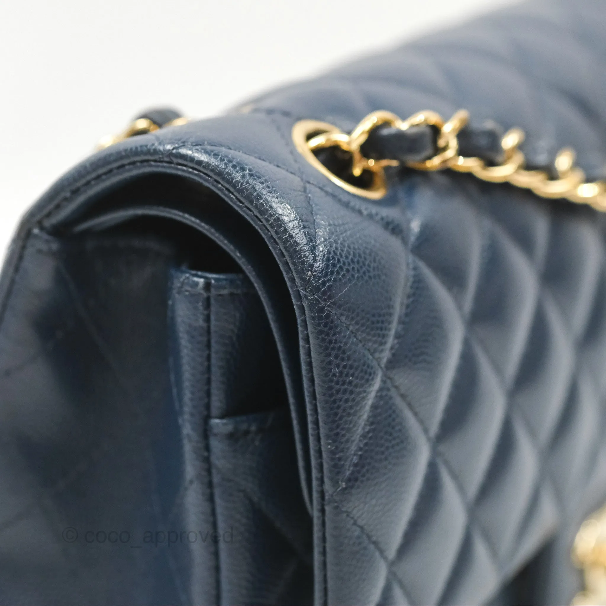 Chanel M/L Medium Classic Flap Quilted Navy Caviar Gold Hardware