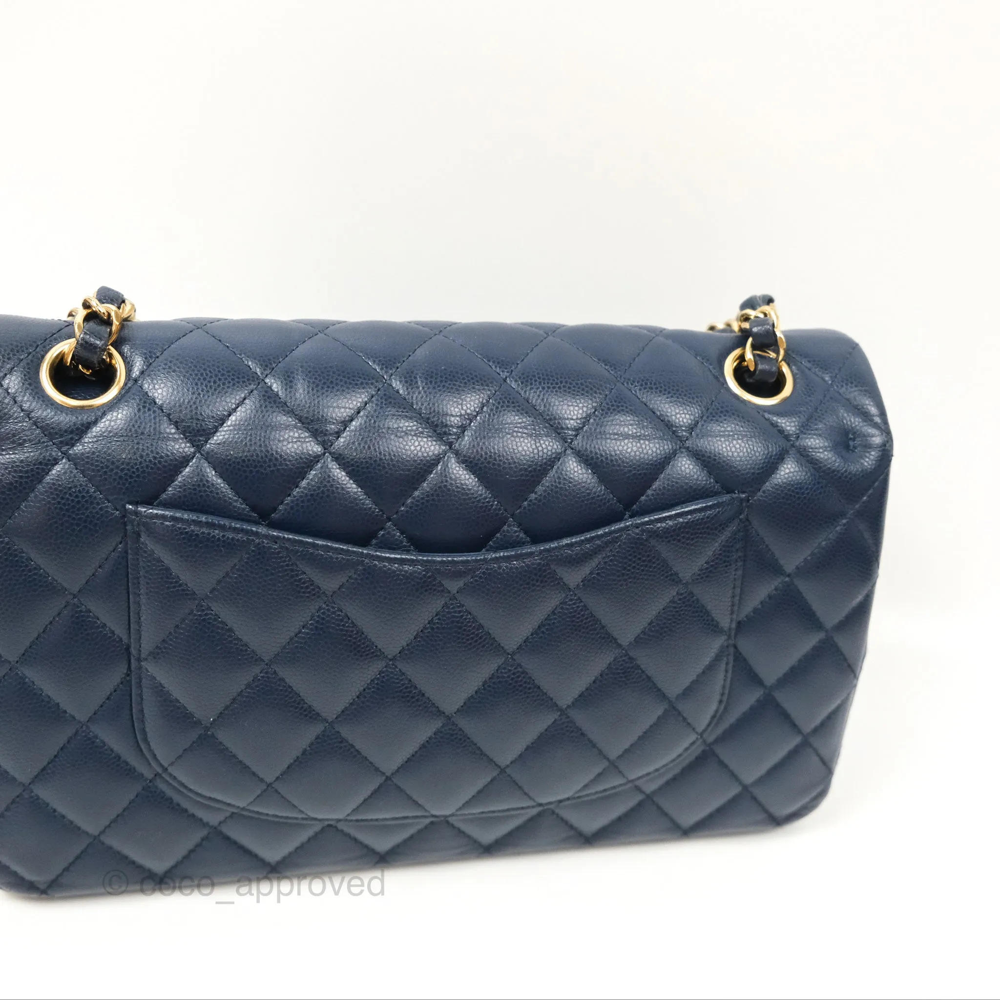 Chanel M/L Medium Classic Flap Quilted Navy Caviar Gold Hardware