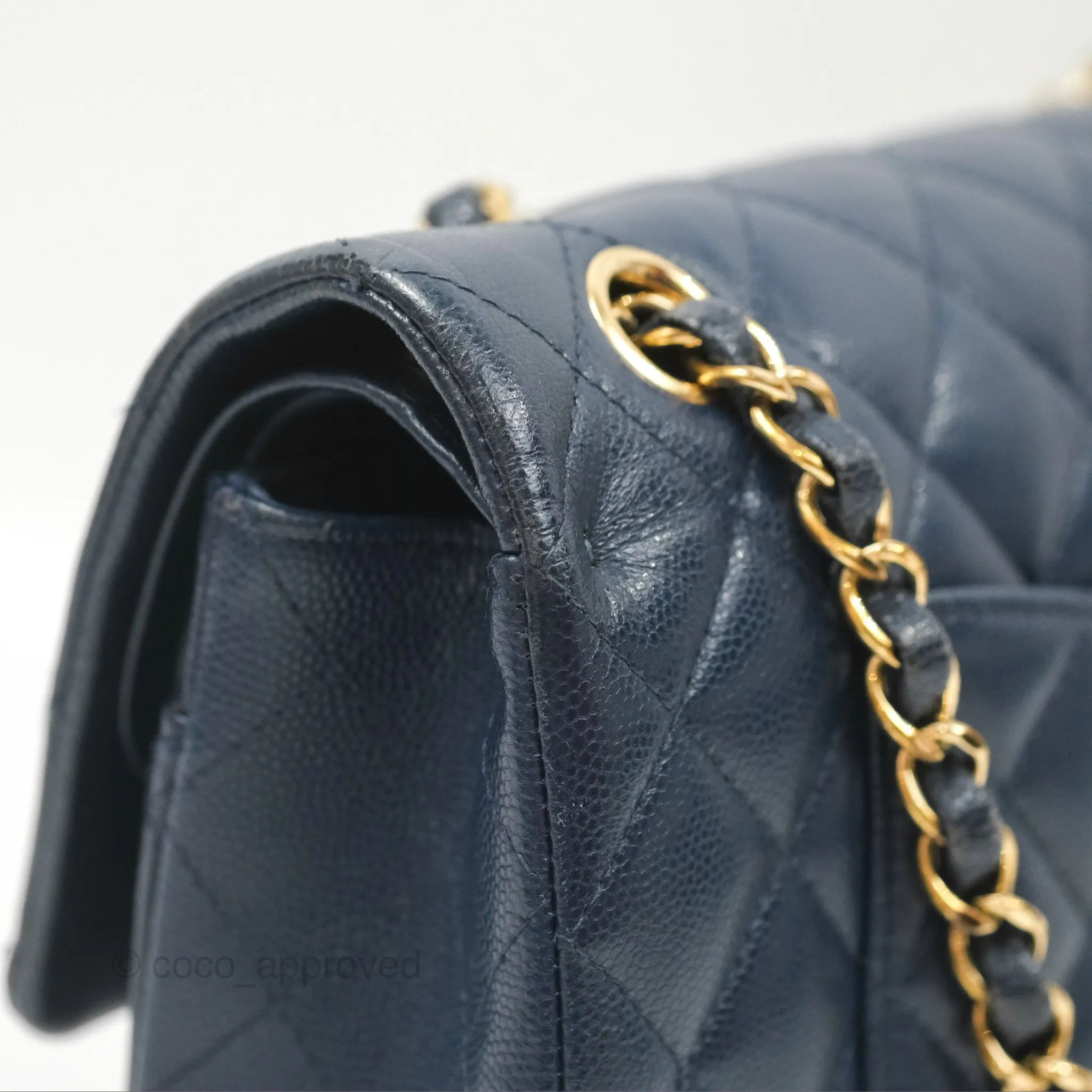 Chanel M/L Medium Classic Flap Quilted Navy Caviar Gold Hardware